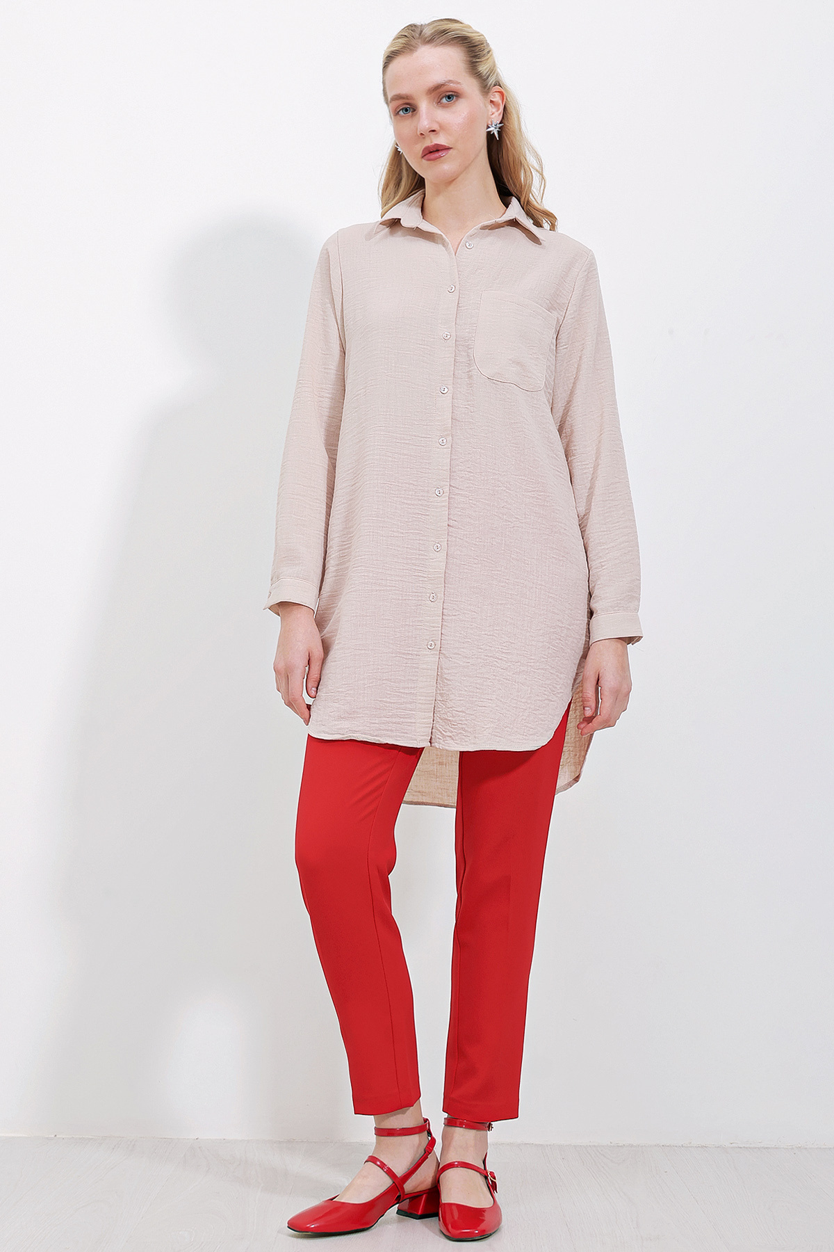 Bigdart-5880 Single Pocket Shirt Tunika – krémová 3