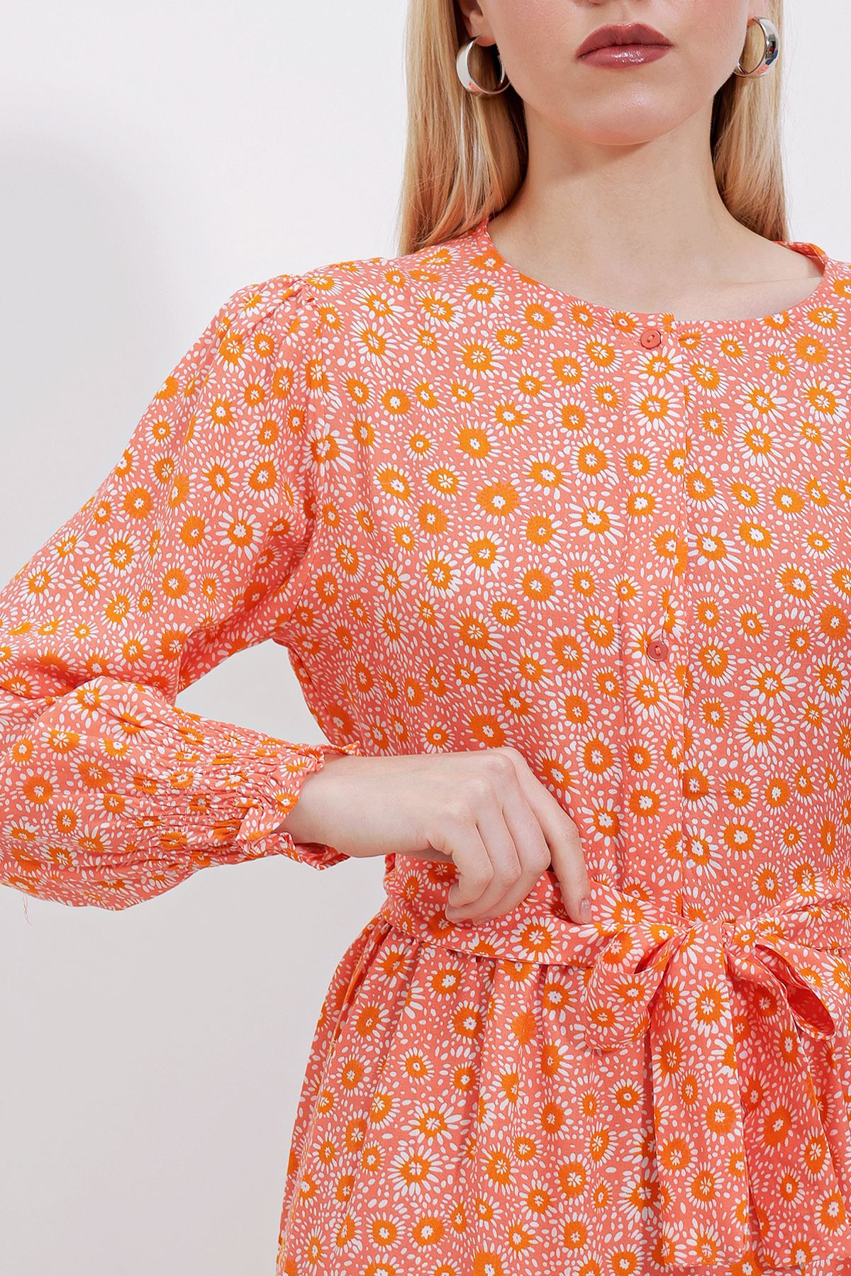 Bigdart-2374 Rochie lungă din viscoză cu model - Trandafir uscat 4