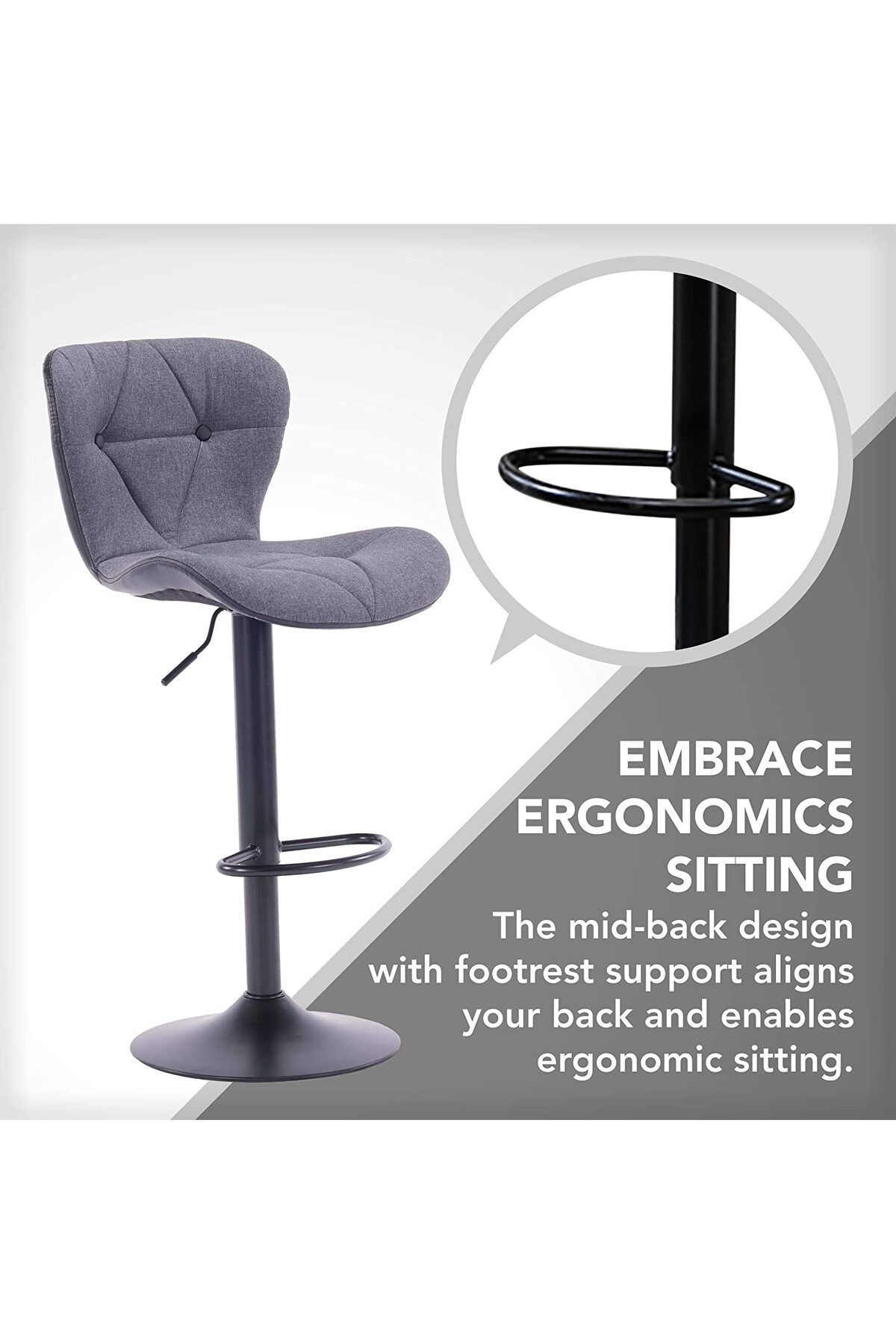 Mahmayi-C866 Grey Bar Stool with Adjustable Height - Grey 2