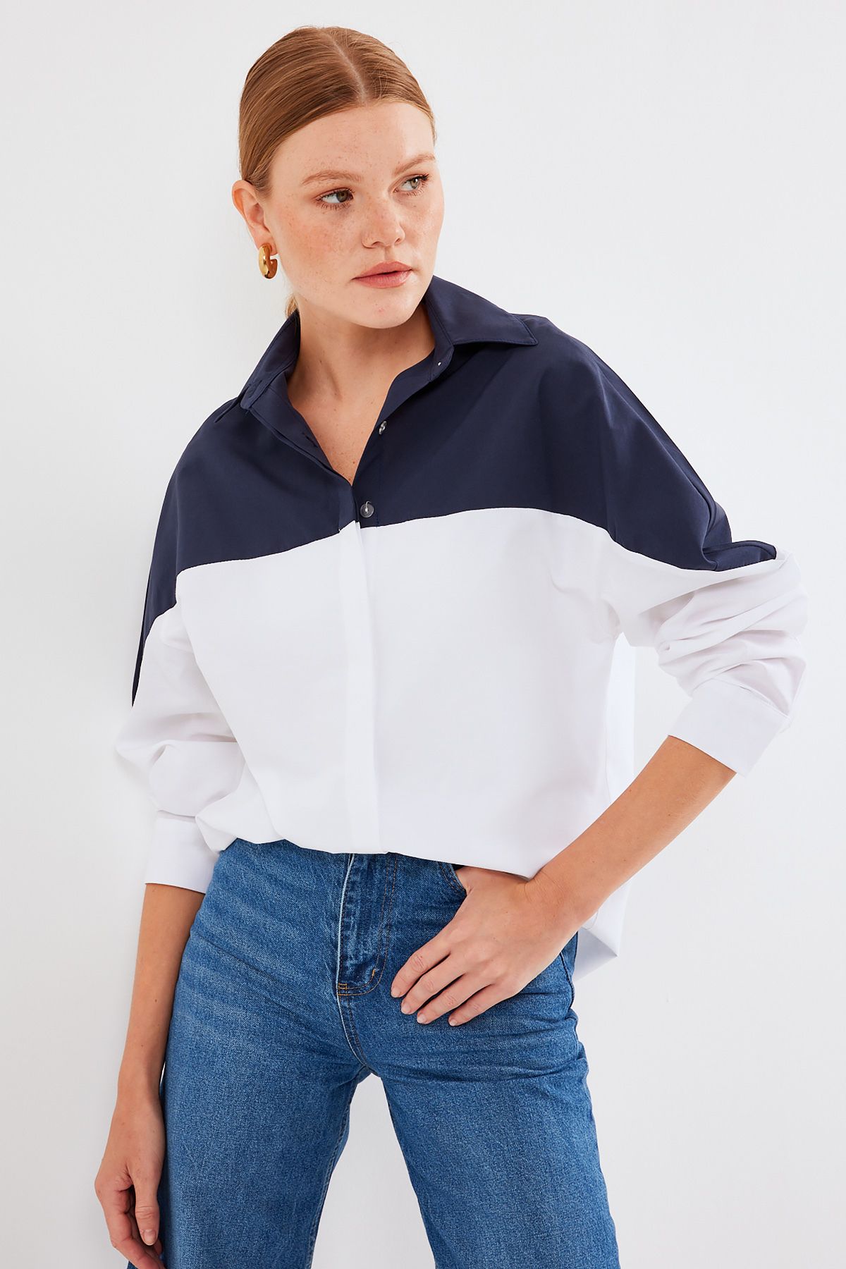 Bigdart-20221 Color Block Oversize Shirt - Navy Blue 6