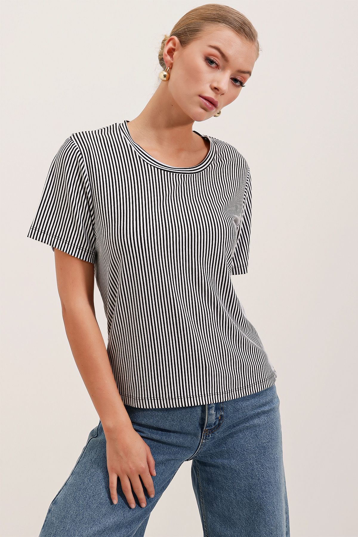 Bigdart-4313 Ριγέ Basic T-Shirt - Μαύρο 3