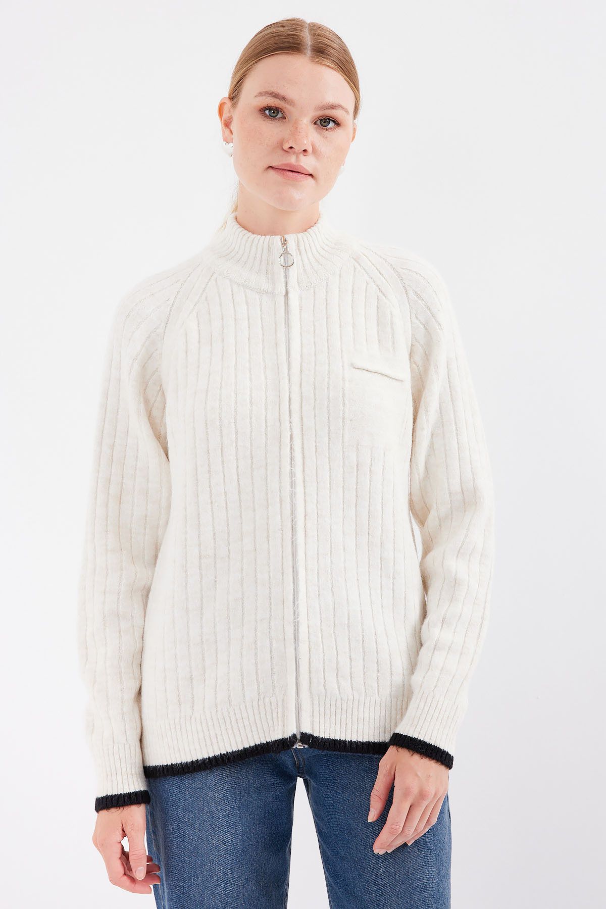 Bigdart-15863 Strickjacke mit Reißverschluss - Ecru 3