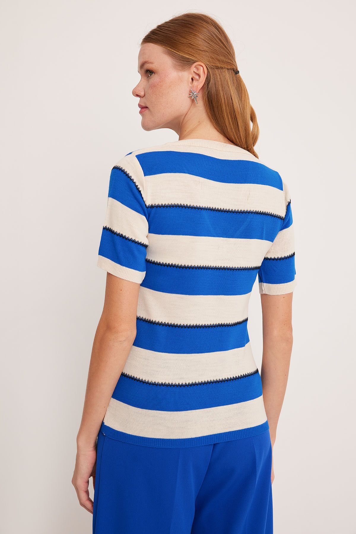 Bigdart-Blau-weiß gestreifte Damenbluse mit V-Ausschnitt - 15869 7