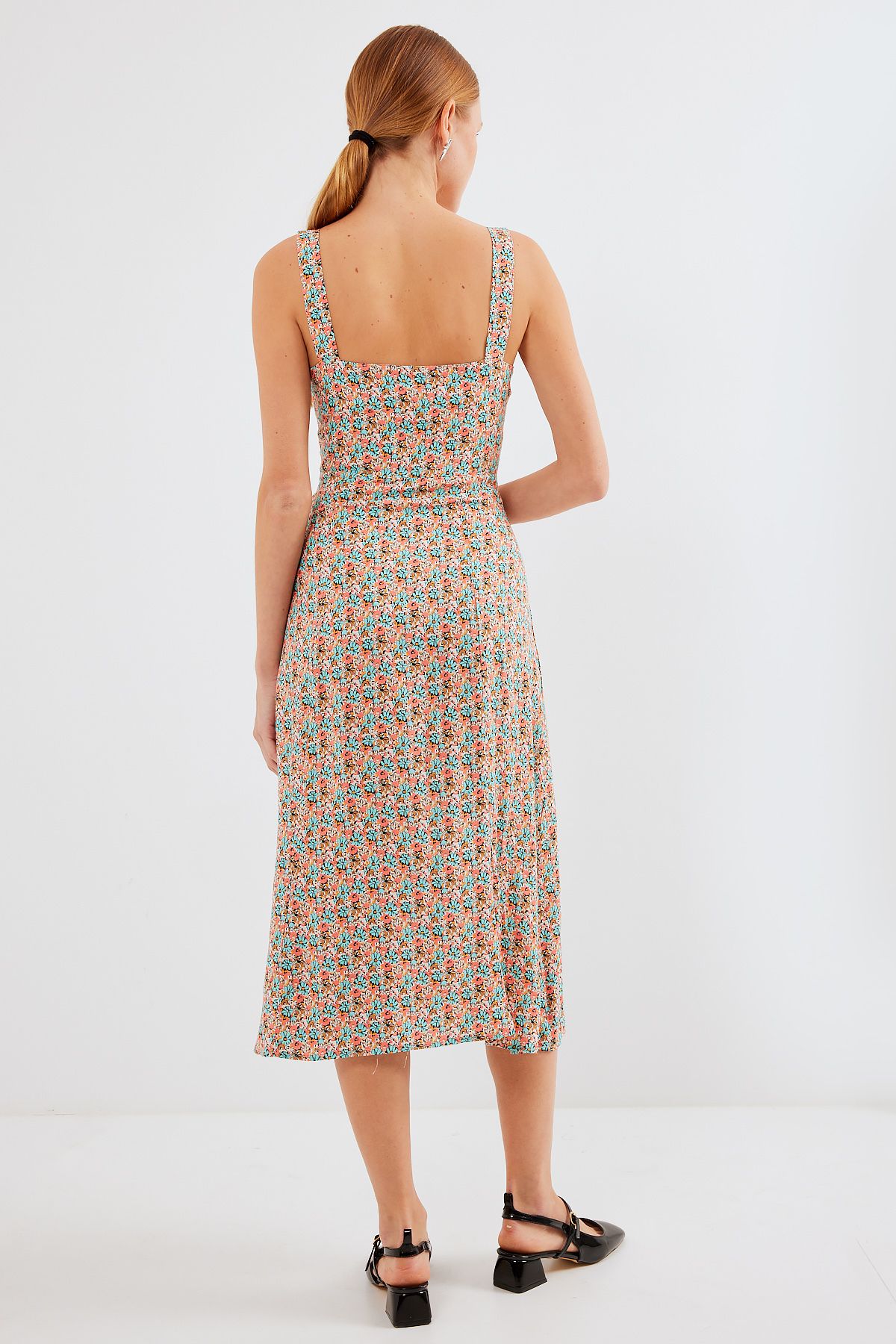 Bigdart-2282 Model Slit Viscose Strap Dress - Multicolored 6