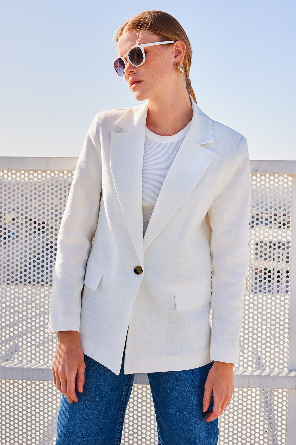 Bigdart-0707 Model Linen Ecru Blazer Jacket 5