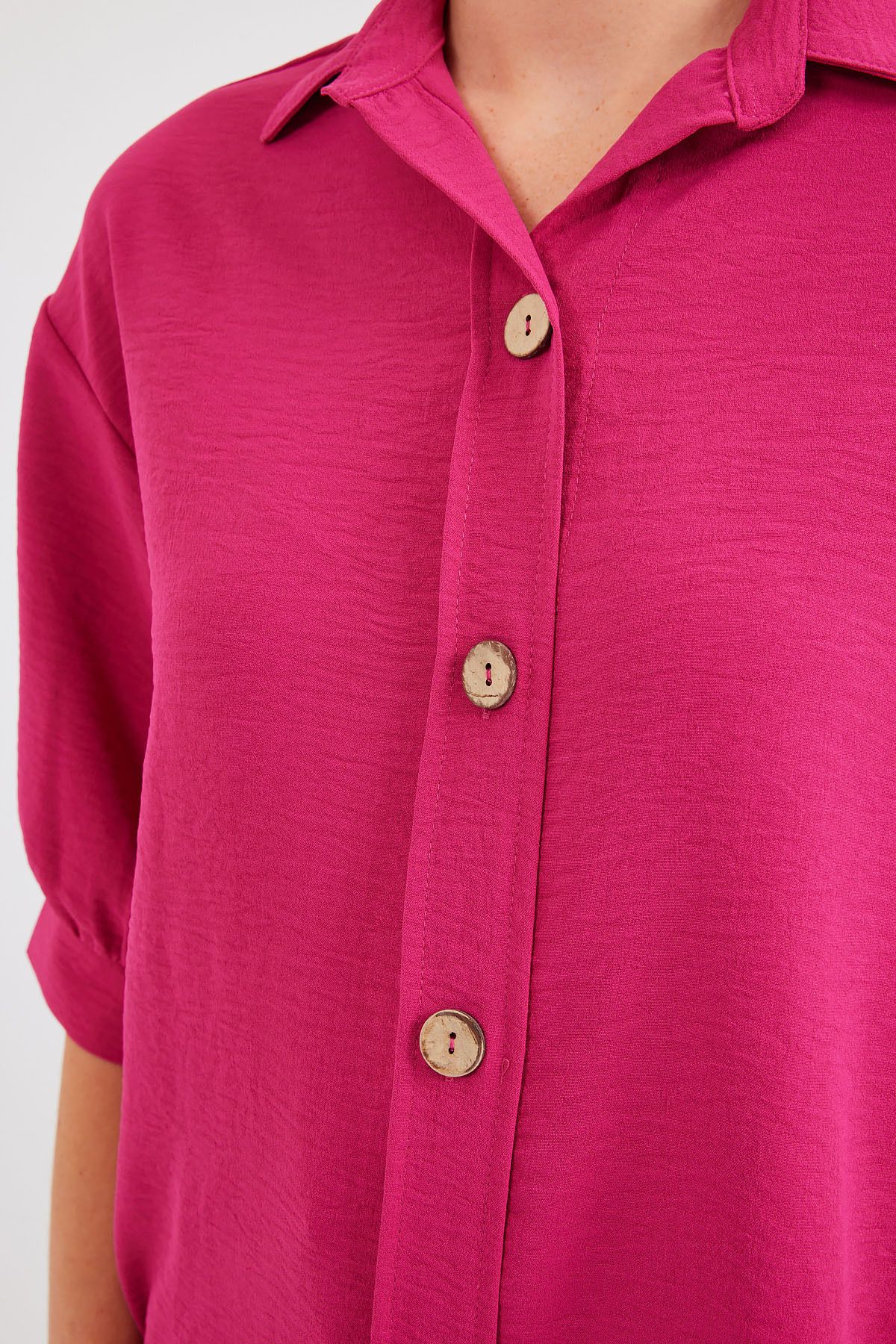 Bigdart-20240 Model Oversize Linen Short Sleeve Shirt - Fuchsia 5