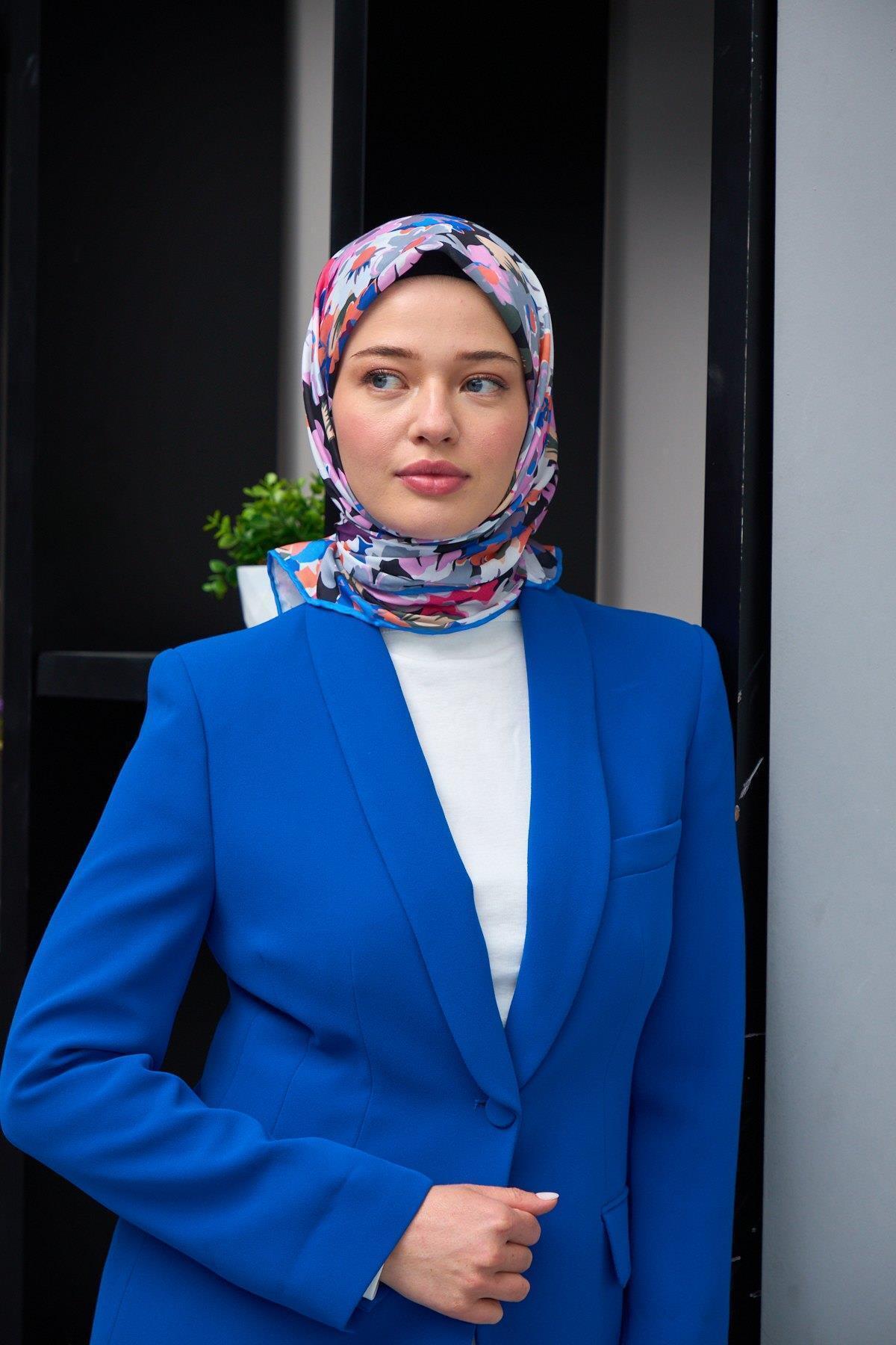 İpekhan-Harmony Collection - Lilac Pink and Black Soft Scarf 1179-03 2