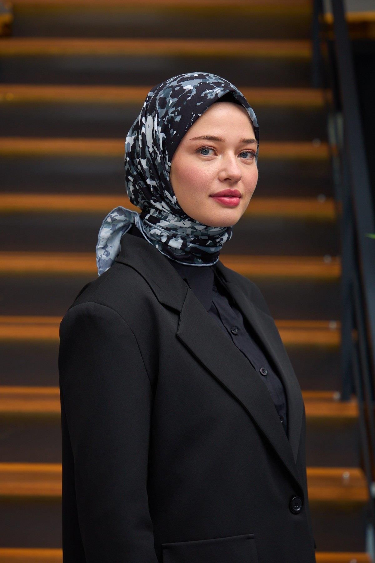 İpekhan-Harmony Collection - Soft Gray Black Scarf 1180-14 1
