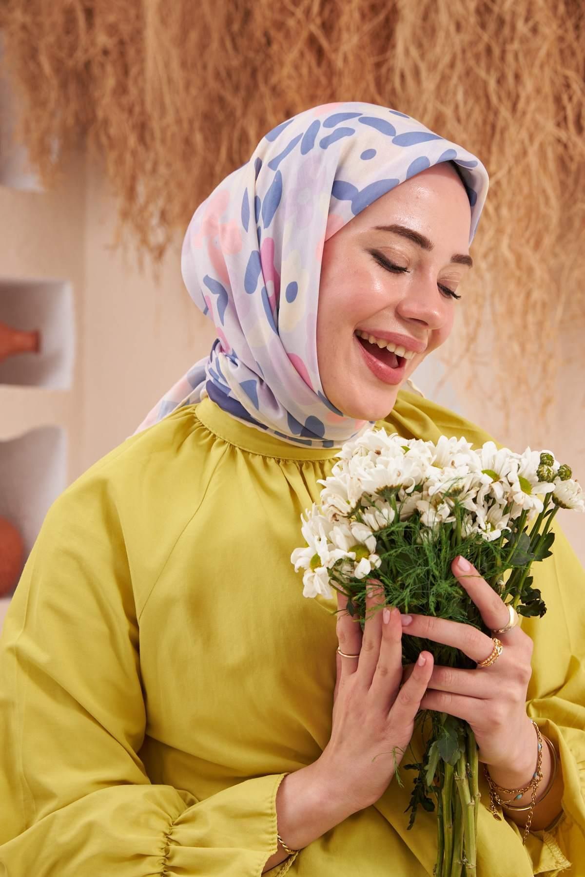 İpekhan-Eșarfă din viscoză din bumbac Liliac Ipekhan Flowers 1122-09 3