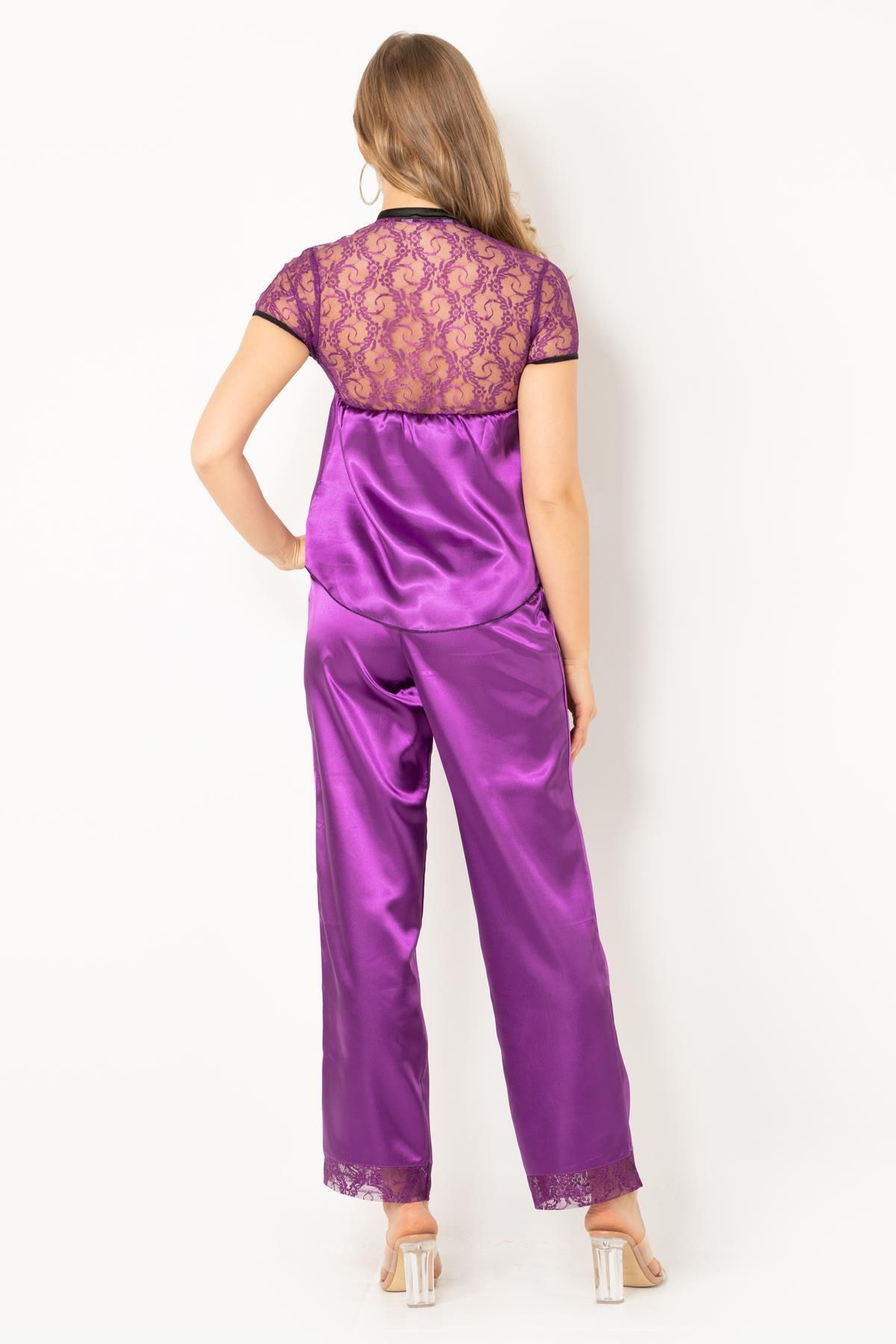 Miorre-Satin-Pyjama-Set – Damen, Spitzendetails, kurze Ärmel 6