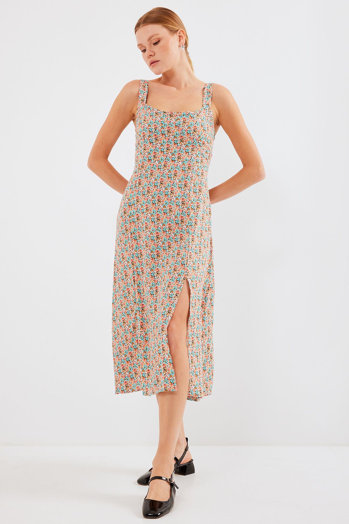 Bigdart-2282 Model Slit Viscose Strap Dress - Multicolored 2