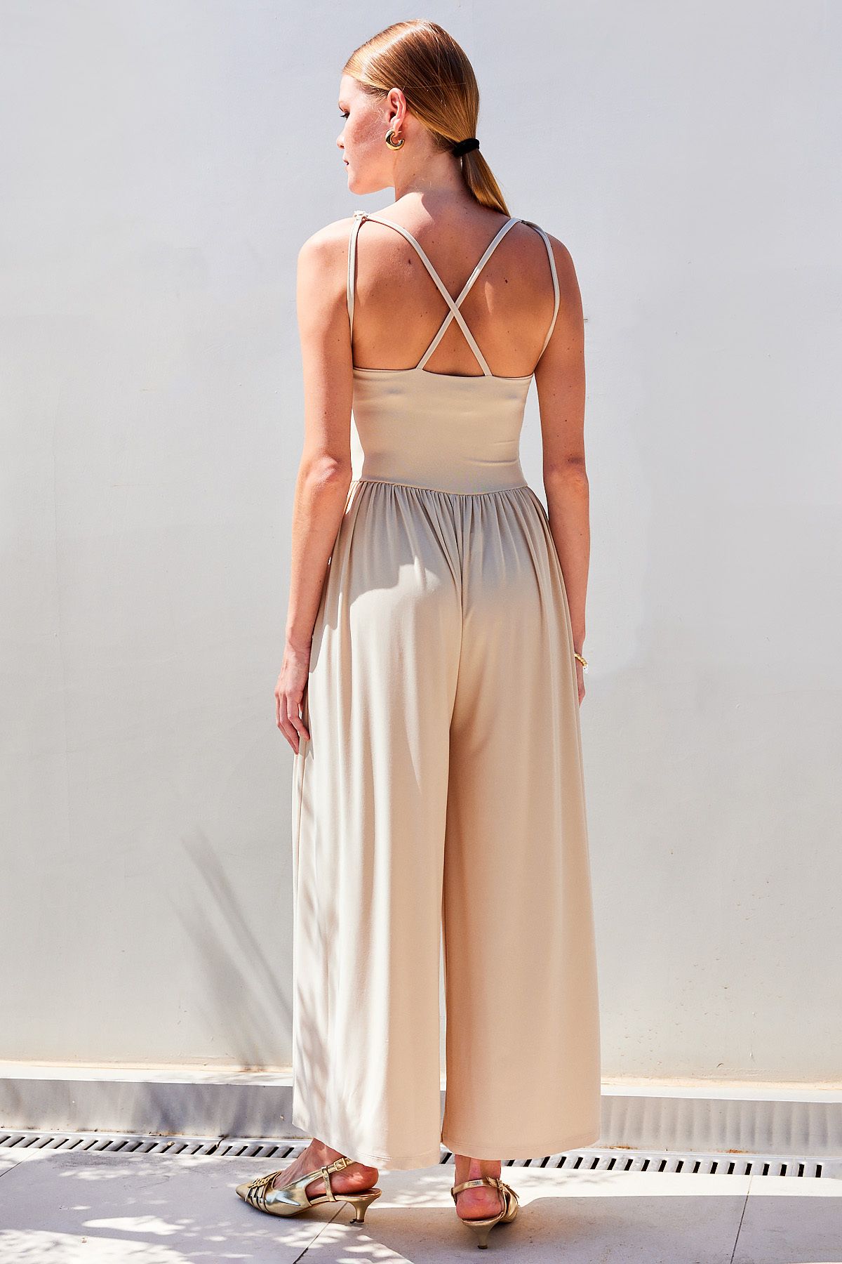 Bigdart-Bézs 7029 modell széles lábú pántos jumpsuit 5
