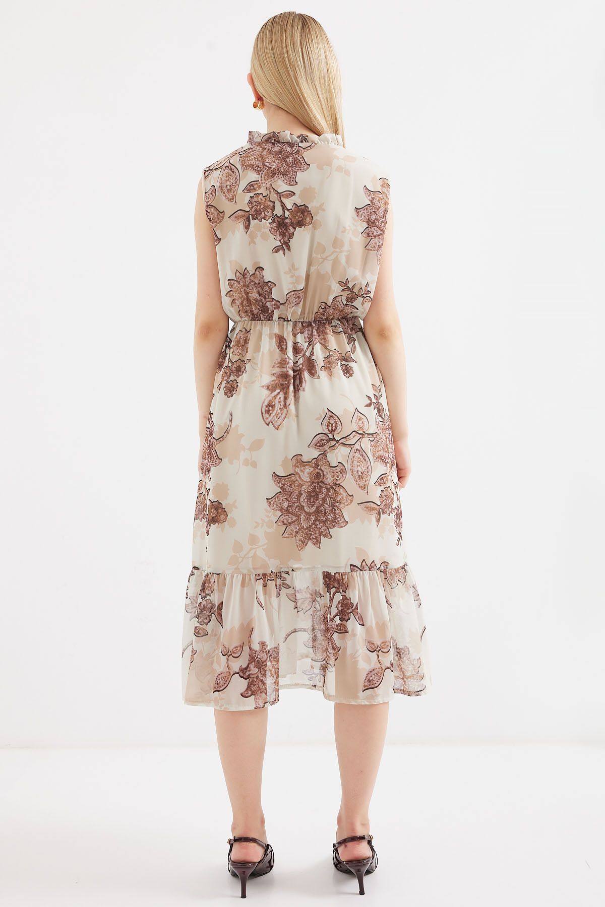 Bigdart-Gemustertes Chiffonkleid Modell 2503 in Braun - Nullärmel 6