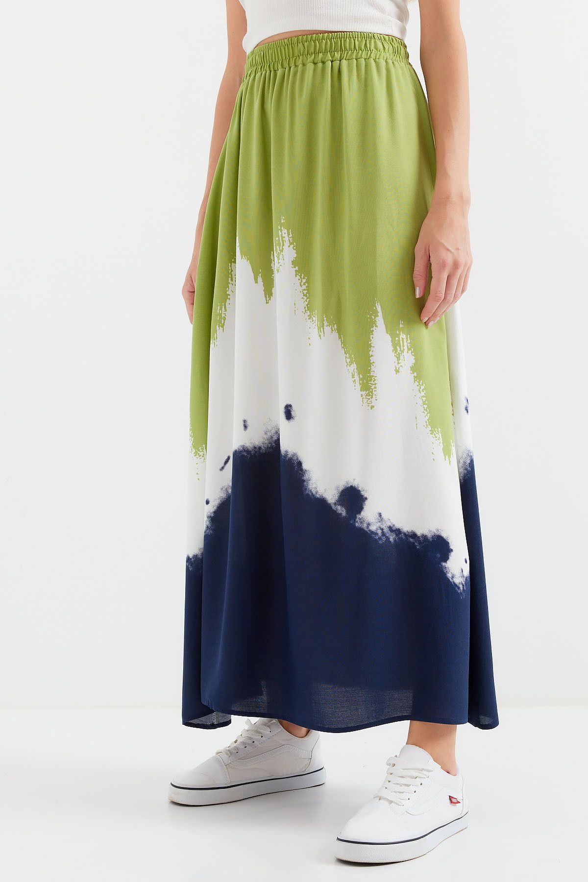 Bigdart-Green Long Viscose Skirt - 8025 Patterned 8