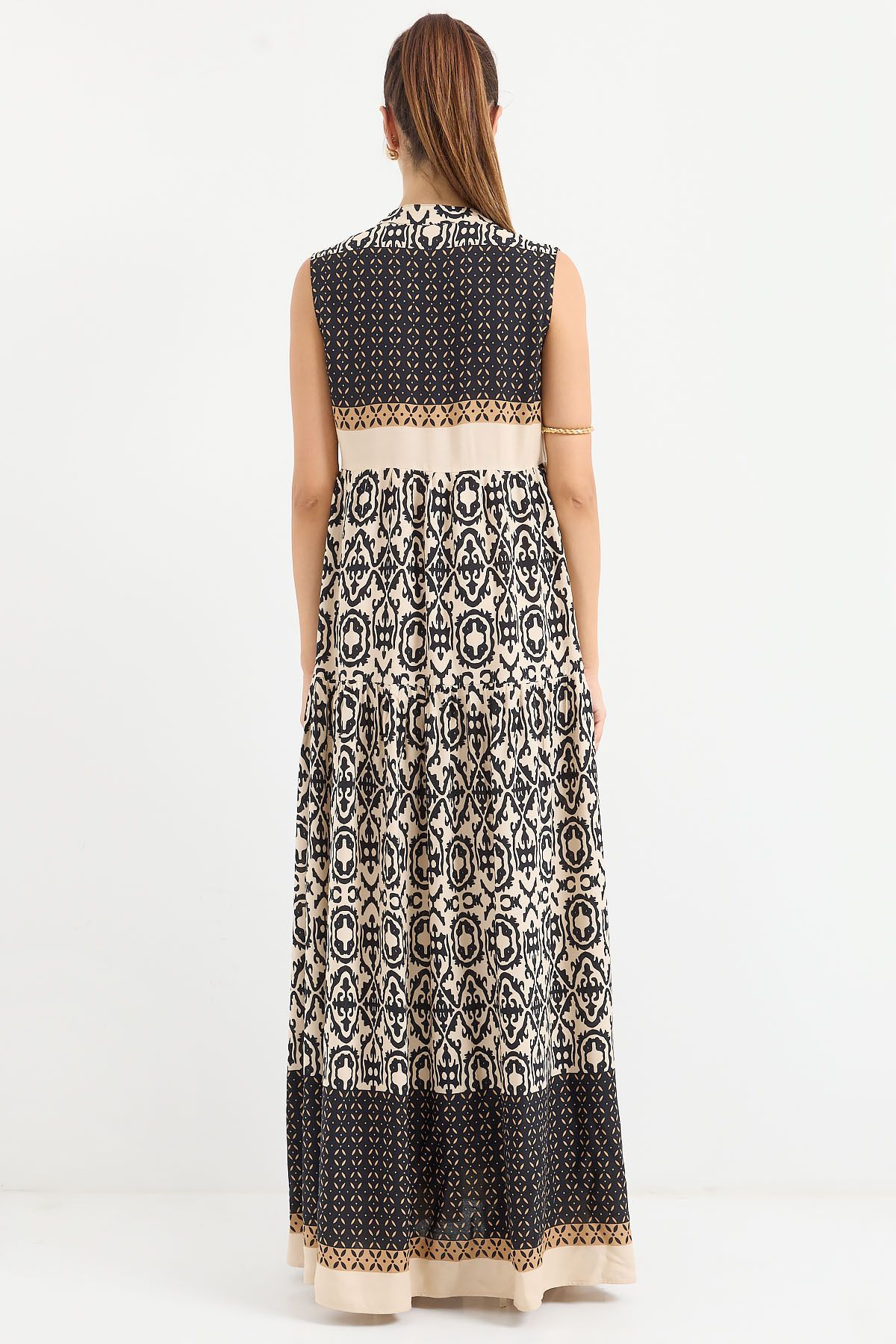 Bigdart-2515 Patterned - Null Sleeve Viscose Black Dress 5