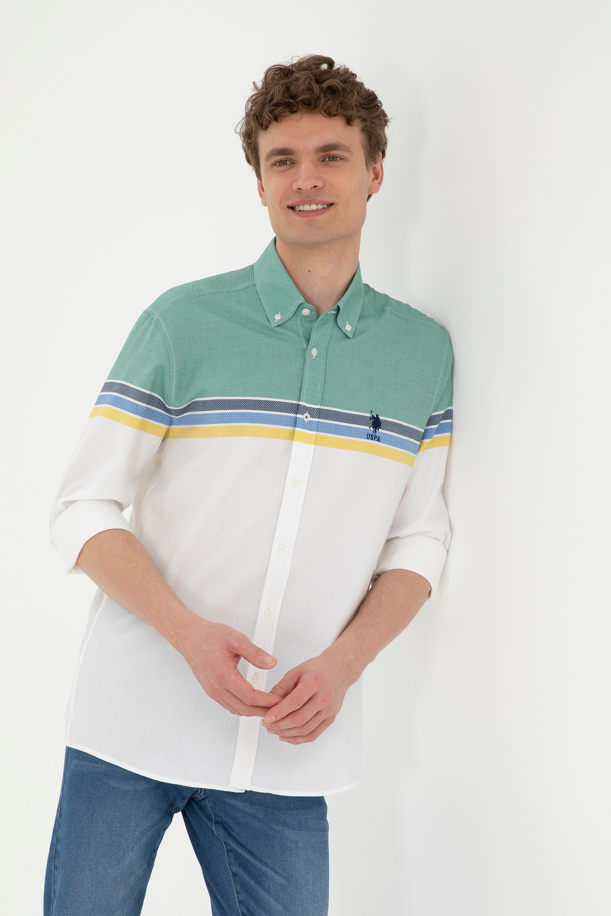 U.S. Polo Assn. Erkek Yeşil Uzun Kollu Gömlek 50288317-VR054 — سبز 1012377