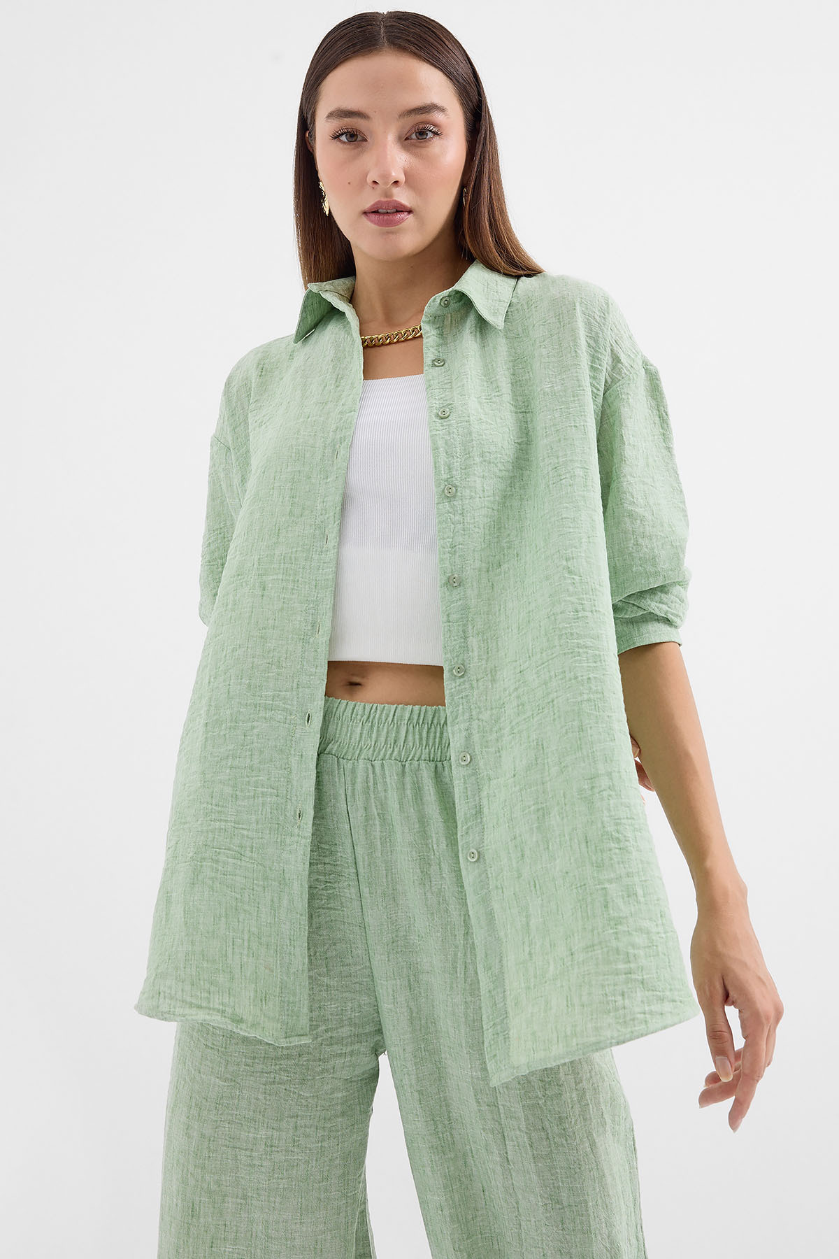 Bigdart-6671 model - Çağla Double Oversize Linen Set 2