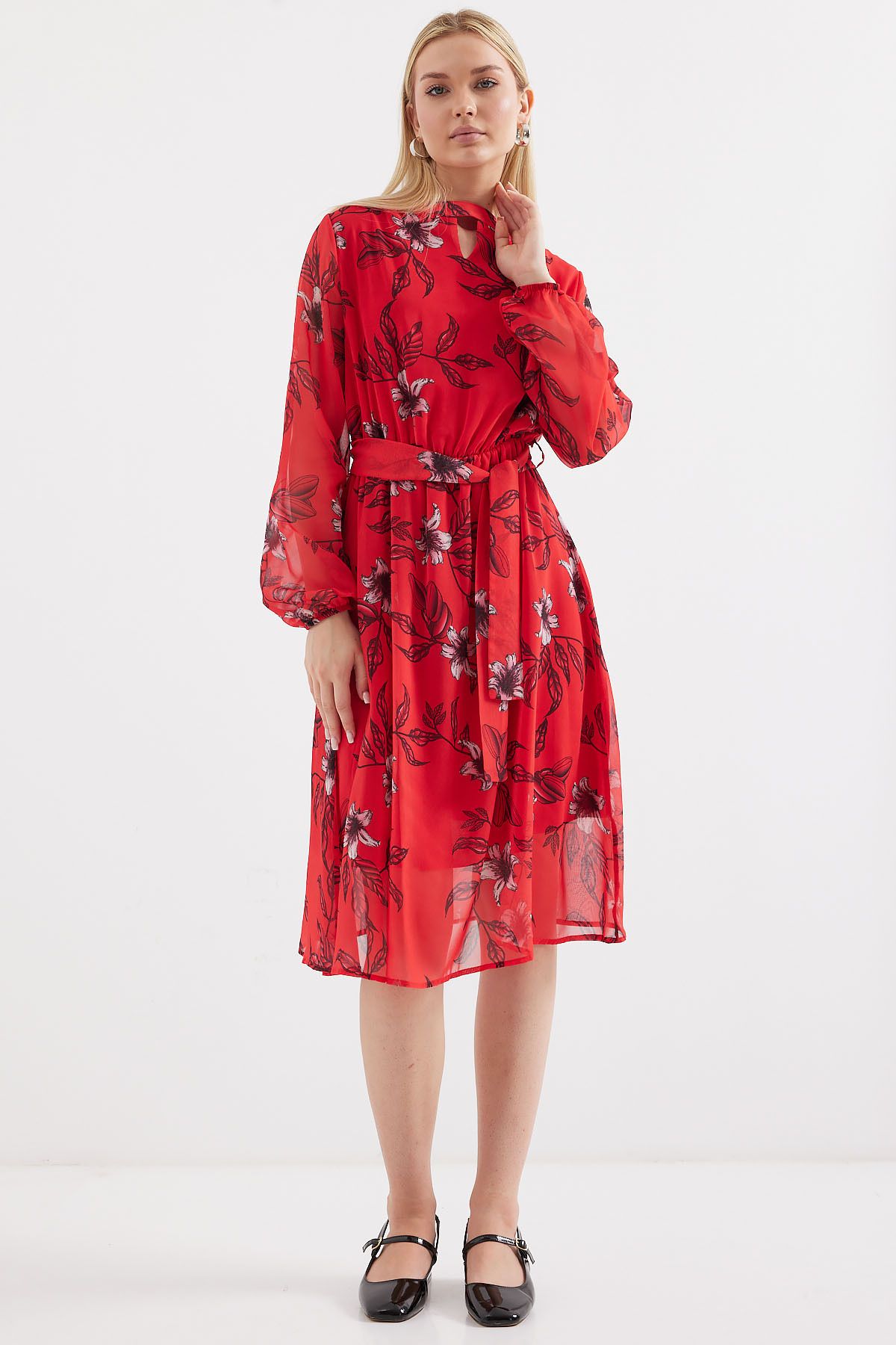 Bigdart-Modell 2459, rotes gemustertes Kleid mit Tüllfutter 2