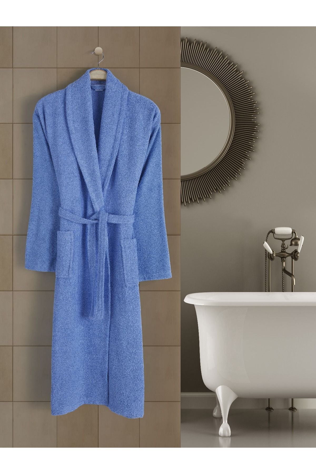 ROZET TEKSTİL-Blue Large Size Şalyaka Bathrobe 1