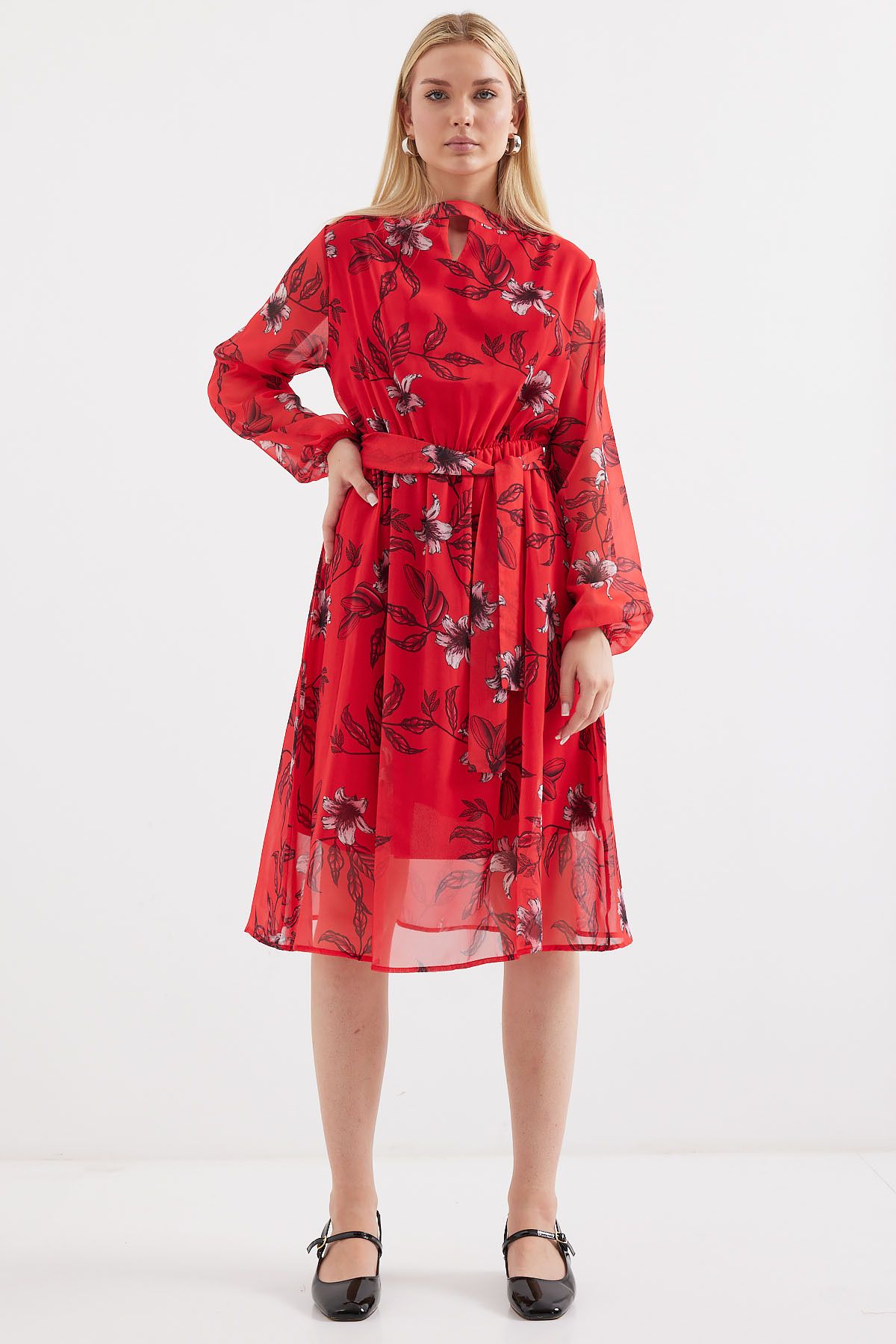Bigdart-Modell 2459, rotes gemustertes Kleid mit Tüllfutter 4