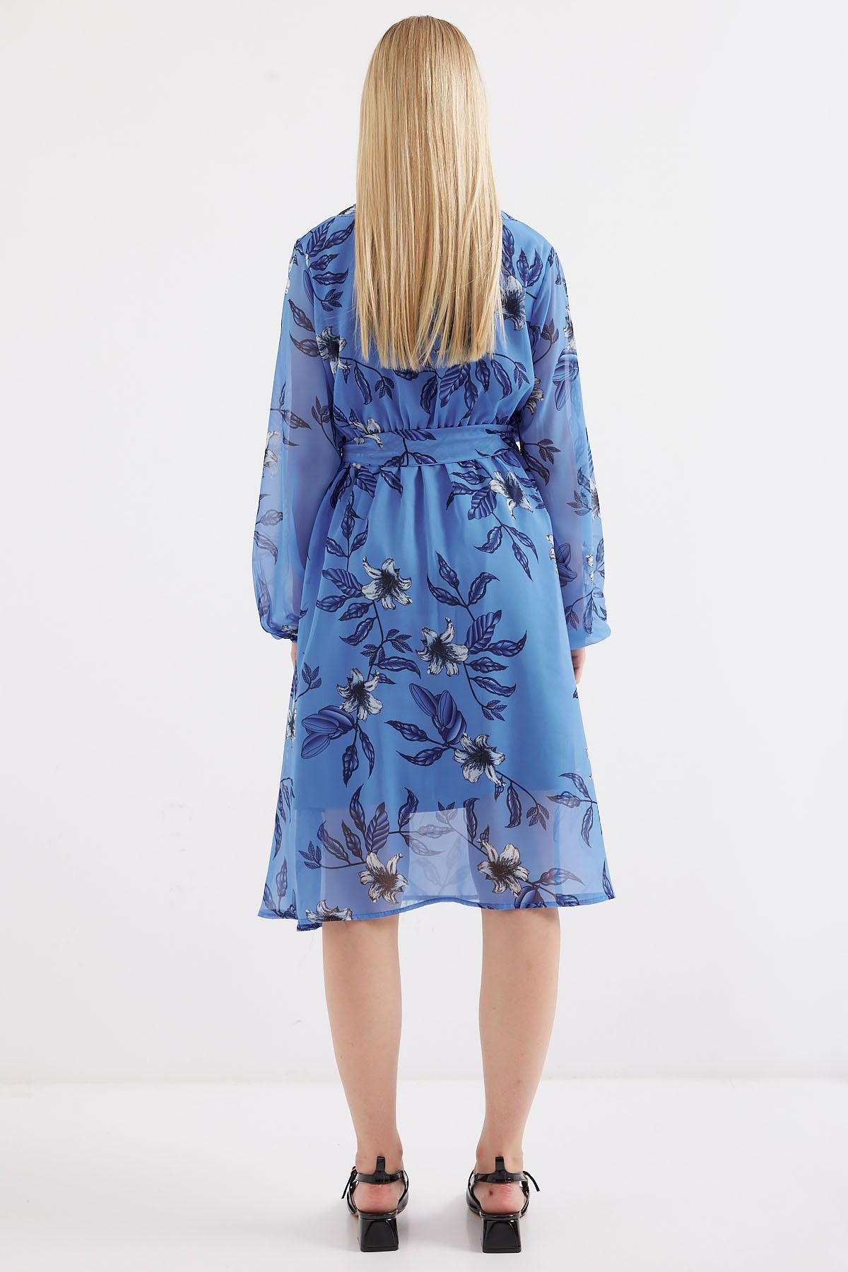 Bigdart-Modell 2459 Blaues gemustertes Kleid mit Tüllfutter 6