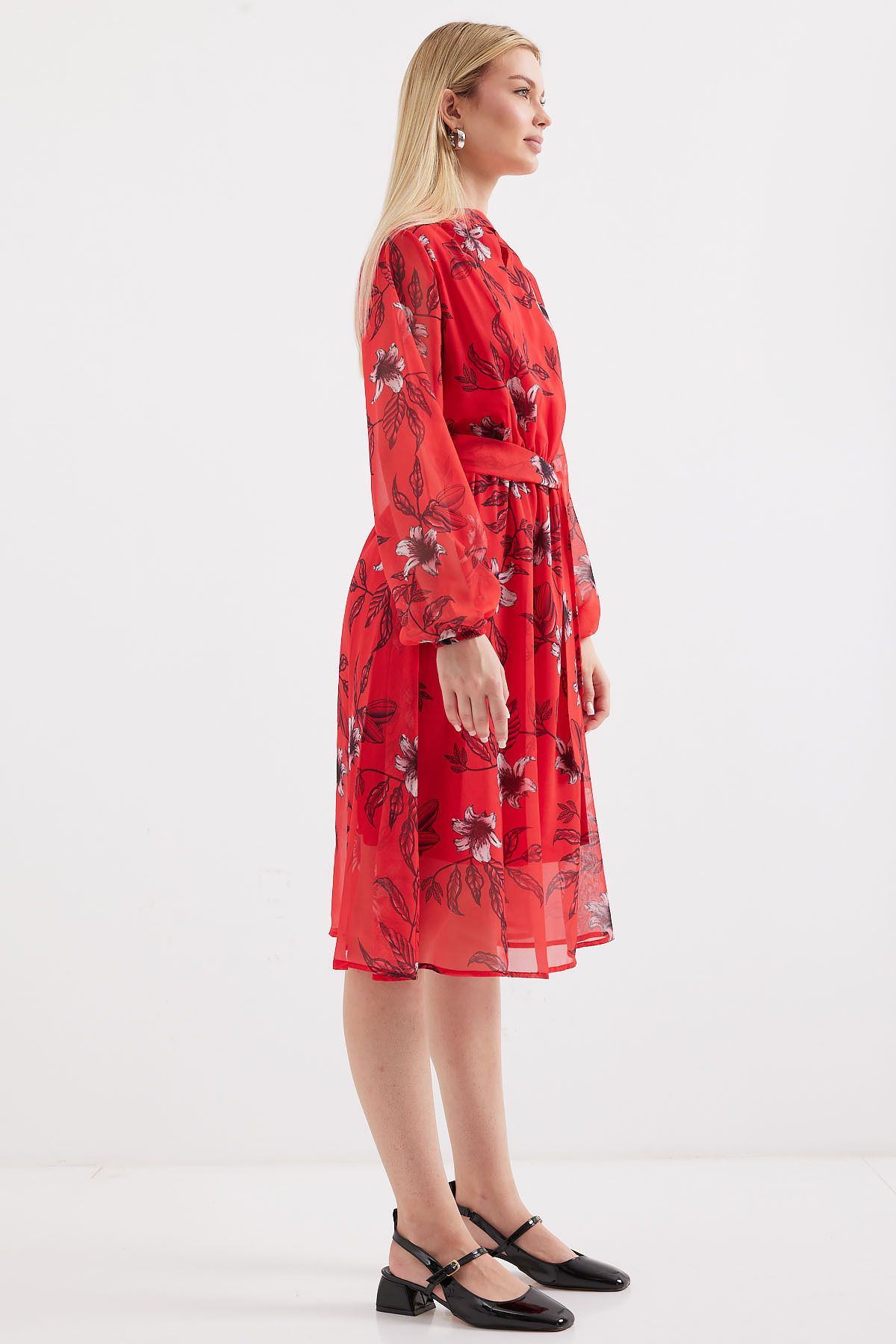 Bigdart-Modell 2459, rotes gemustertes Kleid mit Tüllfutter 3
