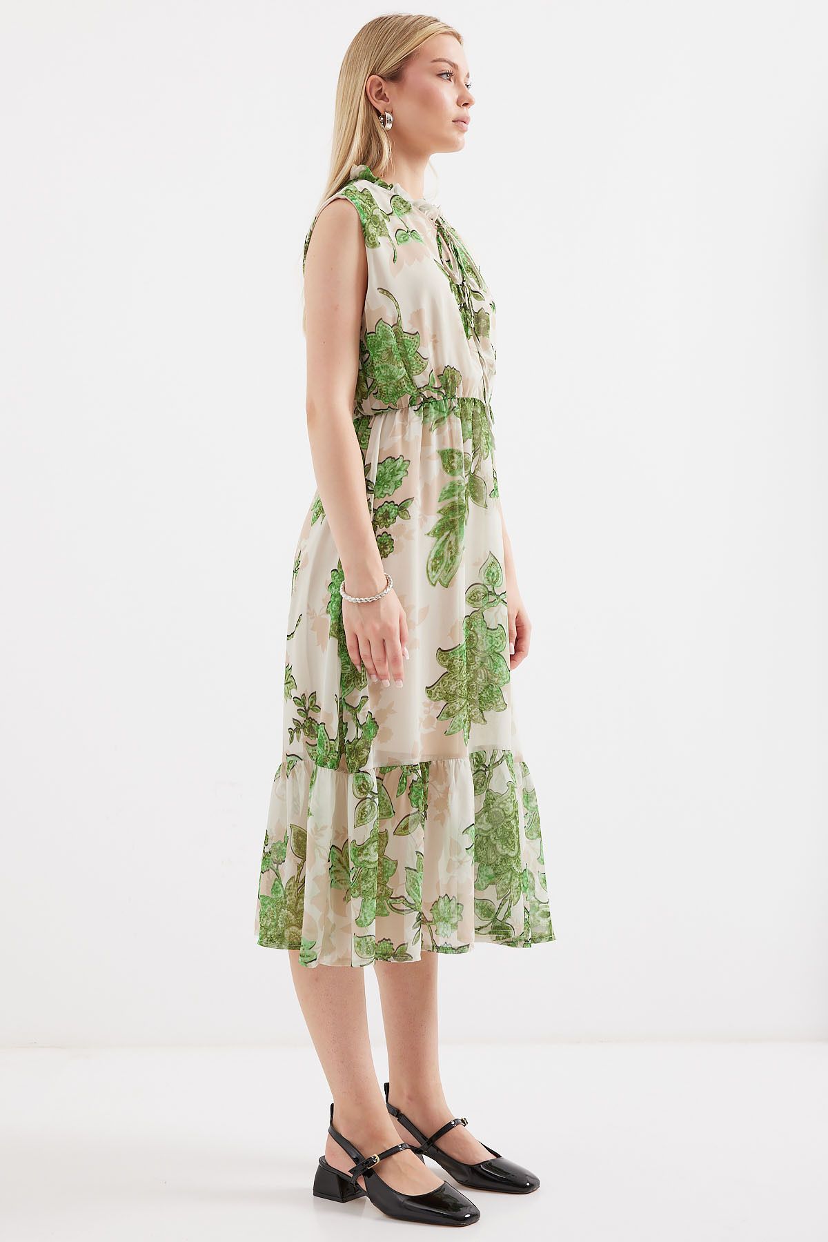 Bigdart-Grünes gemustertes Chiffonkleid Modell 2503 - Nullärmel 2