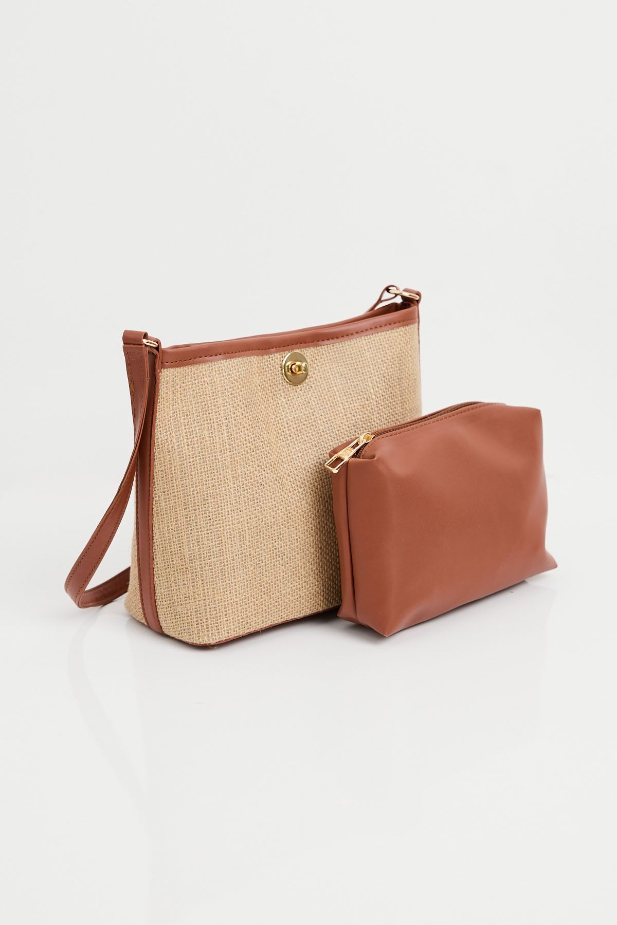 Bigdart-010174 Tan Straw Shoulder Bag - with Puppy 2