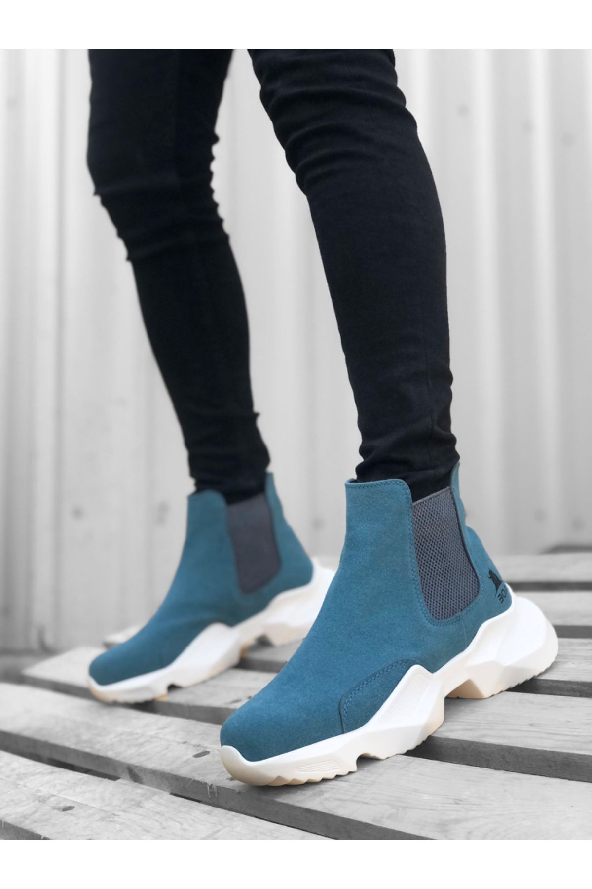 BOA-Ba0444 Botine sport albastre pentru bărbați - Talpă înaltă, confortabile și fără șireturi 2