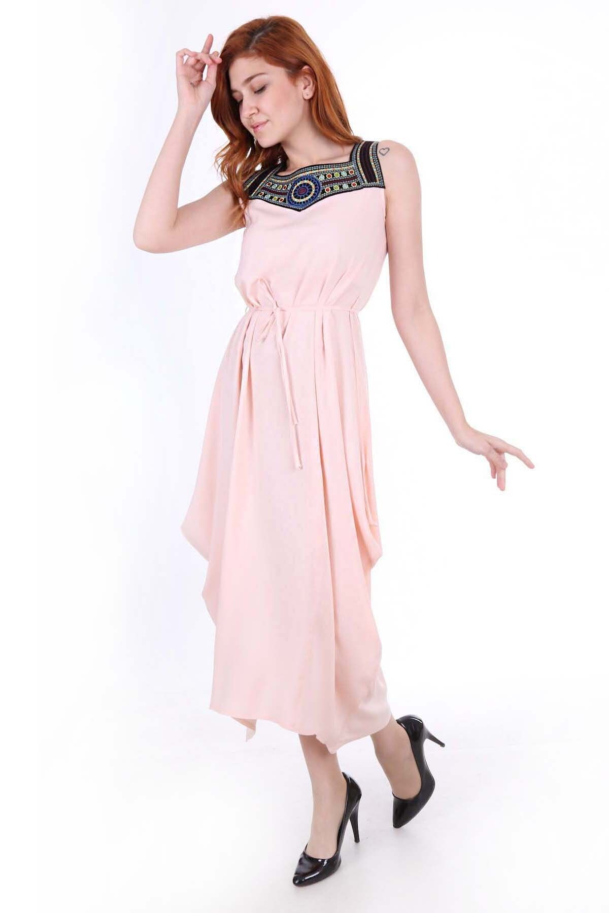 Bigdart-1512 Rochie Brodata Fata - Pudra 4