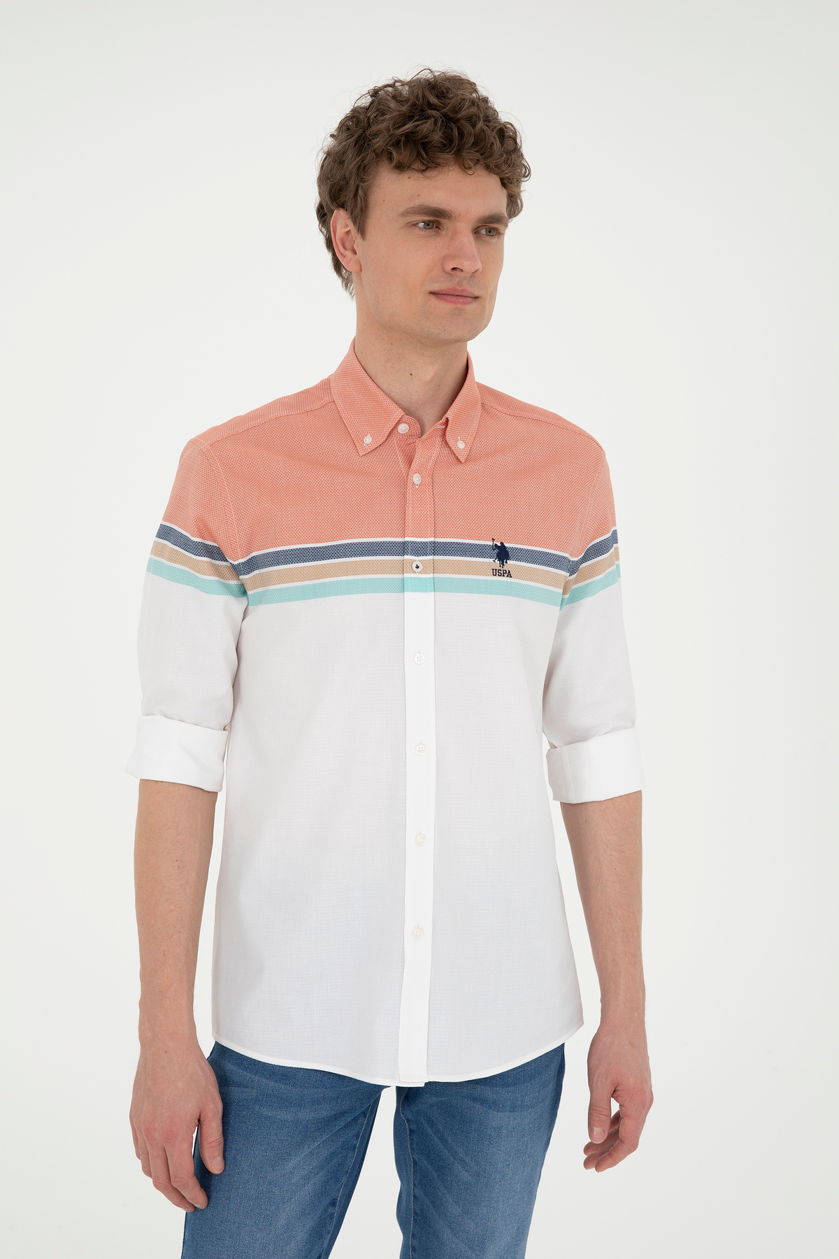 U.S. Polo Assn. Erkek Kiremit Uzun Kollu Gömlek 50288317-VR031 — قرمز 1012377