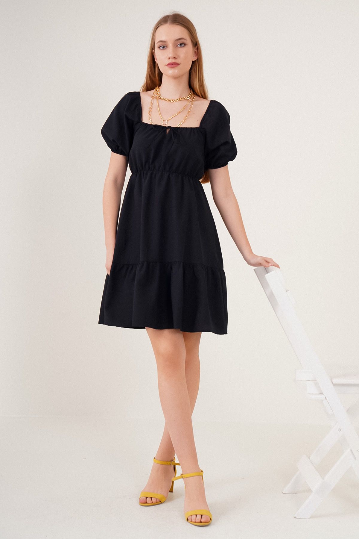 Bigdart-2351 Ausgestelltes Popeline-Kleid – Schwarz 3