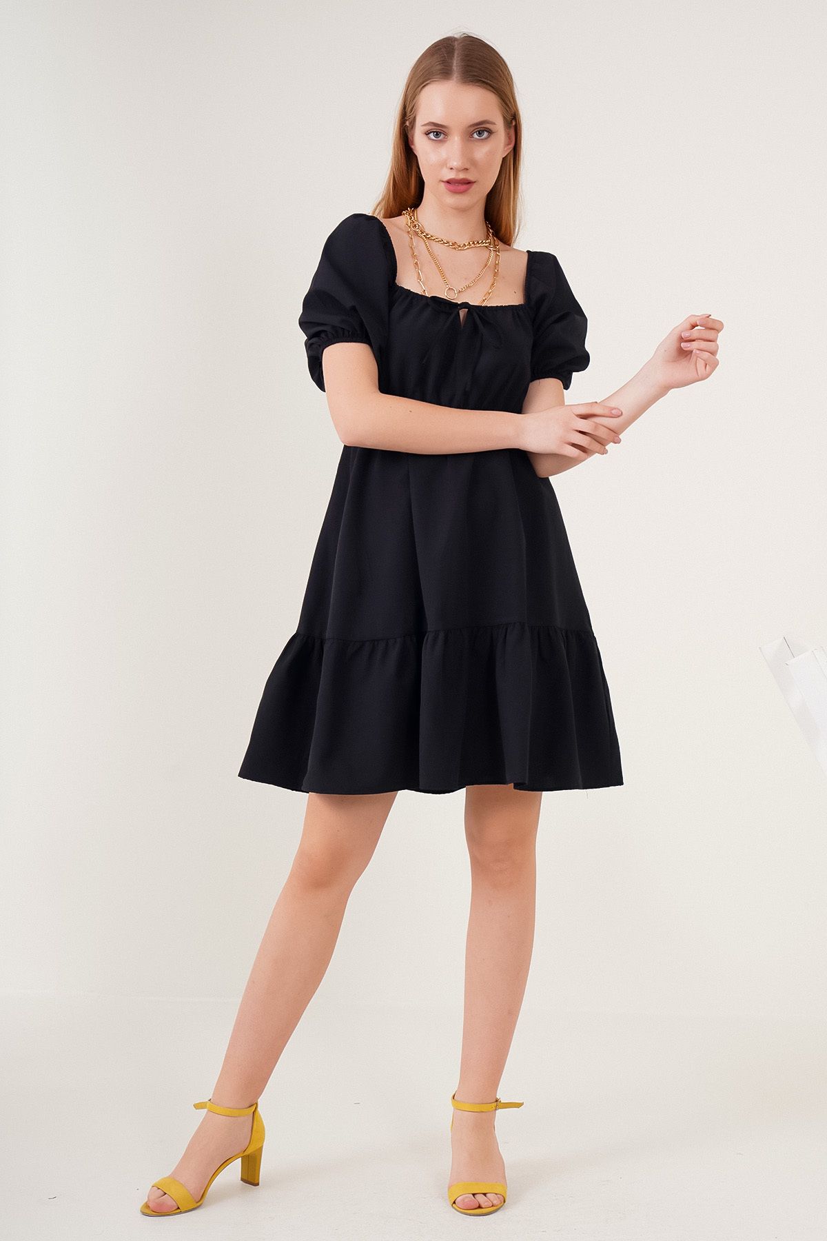 Bigdart-2351 Ausgestelltes Popeline-Kleid – Schwarz 4