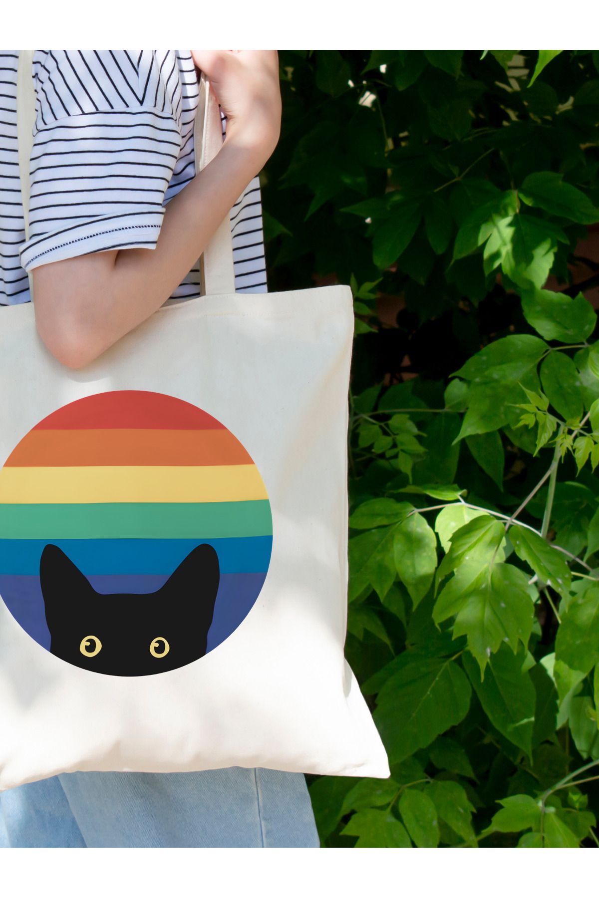 Cemira-Rainbow Cat Tote Bag - Cat In Rainbow 3