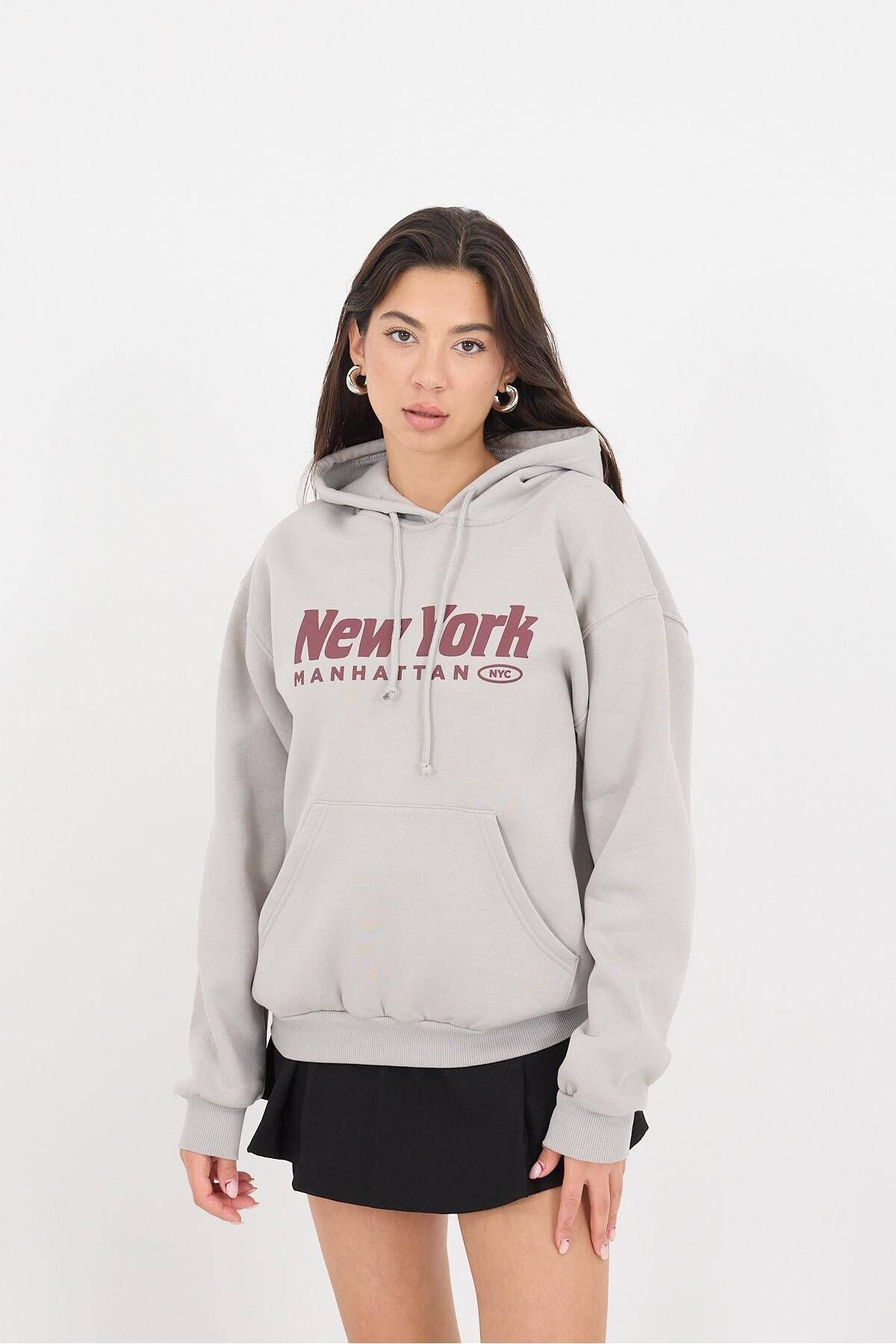 Addax-New York Manhattan Printed Raised Sweatshirt S11122-W11 2