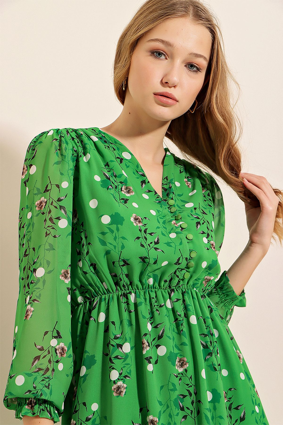 Bigdart-2137 Gemustertes Chiffonkleid – Grün 6