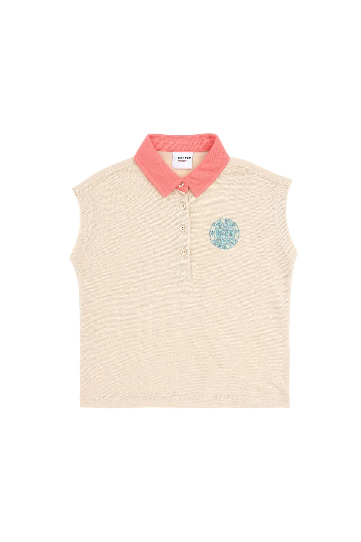 U.S. Polo Assn.-تي شيرت بناتي بياقة بولو كريمية 50288435 -VR071 4
