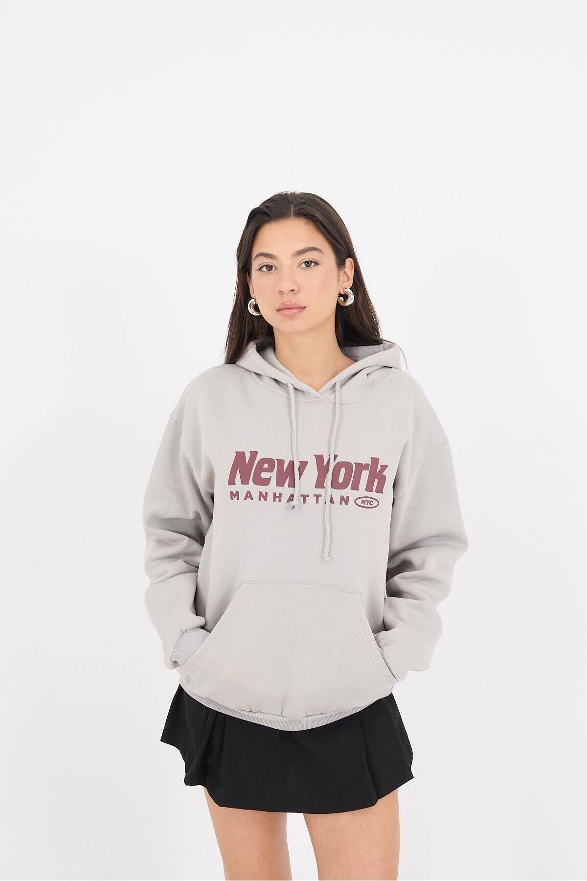 Addax-New York Manhattan Printed Raised Sweatshirt S11122-W11 4