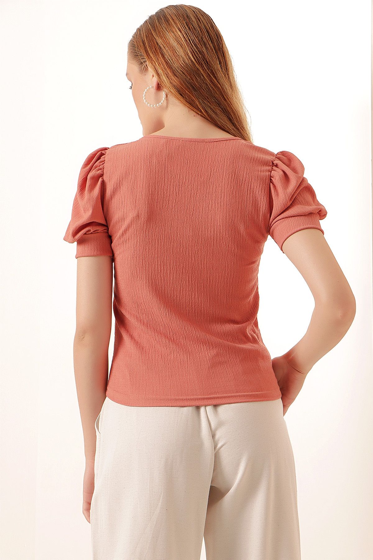 Bigdart-0409 Square Neck Knitted Blouse - Dusty Rose 5