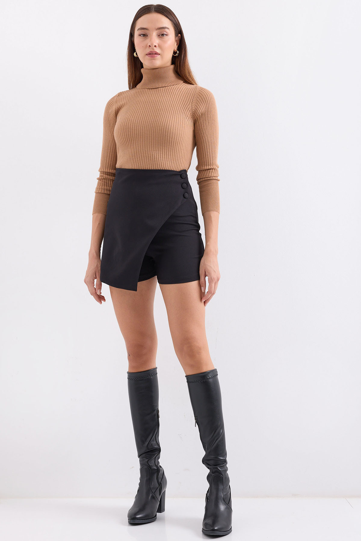 Bigdart-10311 Pulover tricotaj cu gât - Bej 2
