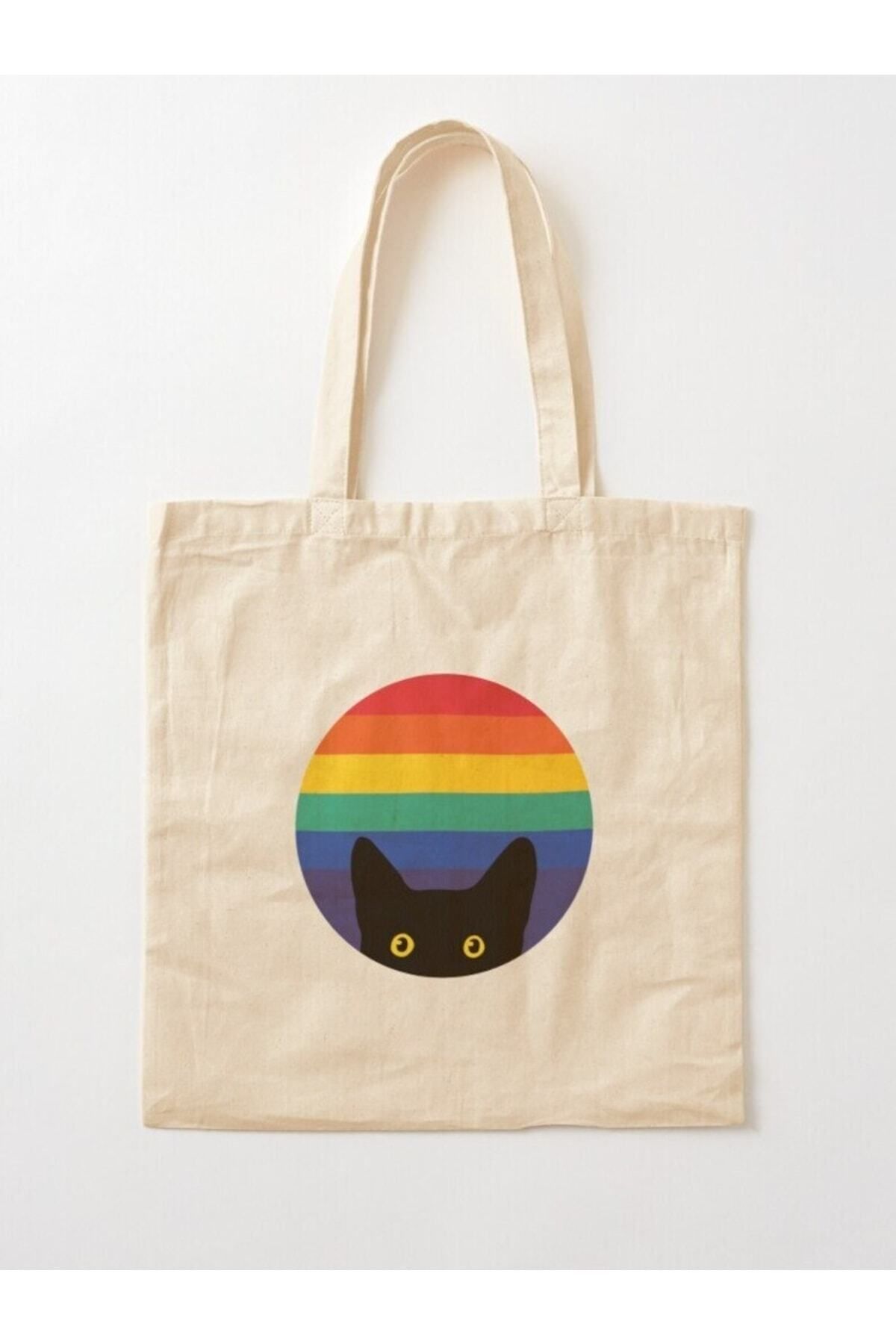 Cemira-Rainbow Cat Tote Bag - Cat In Rainbow 5