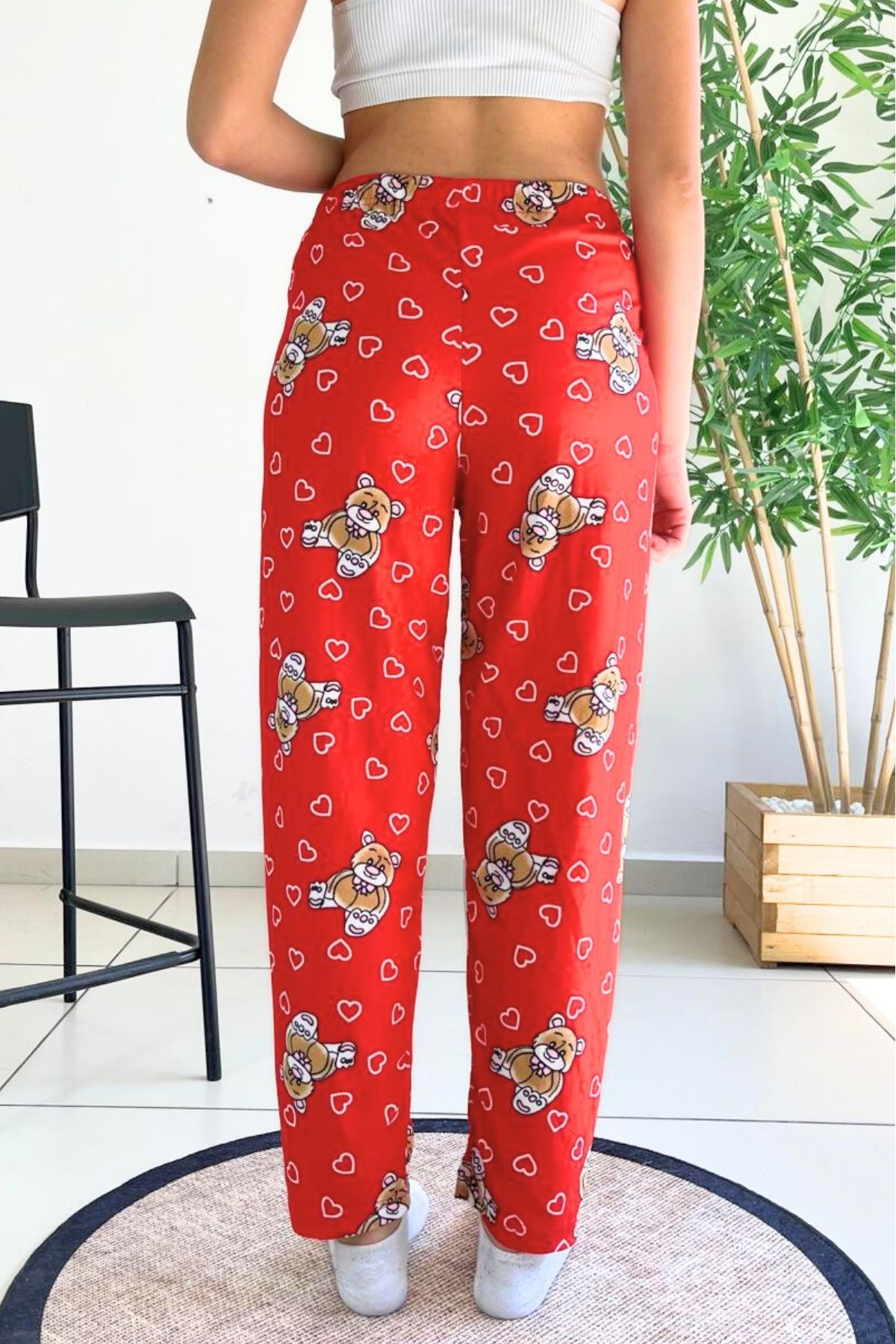 Farya Home-Pantaloni de pijama din piele intoarsa cu model de ursuleti texturat din catifea moale 4