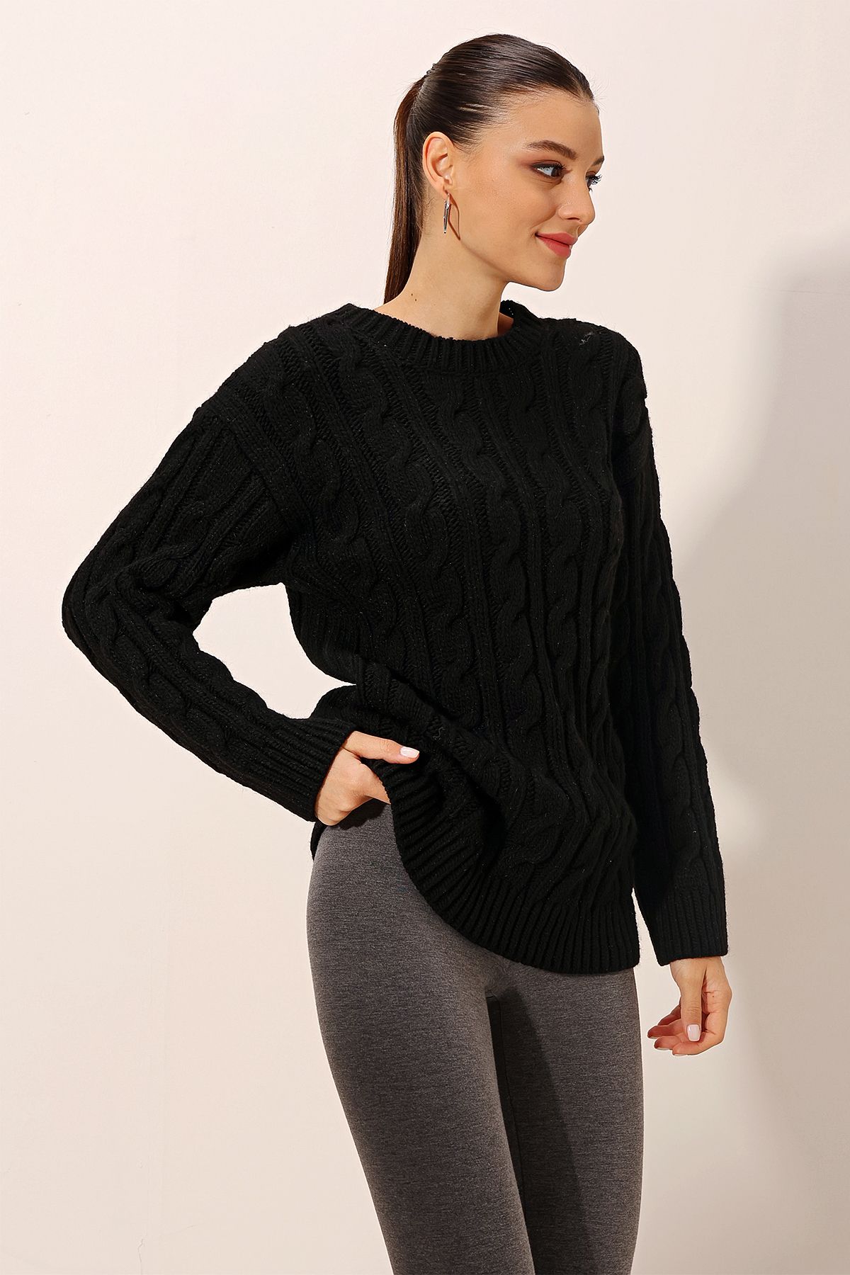 Bigdart-15849 Pulover tricotat gros - negru 5