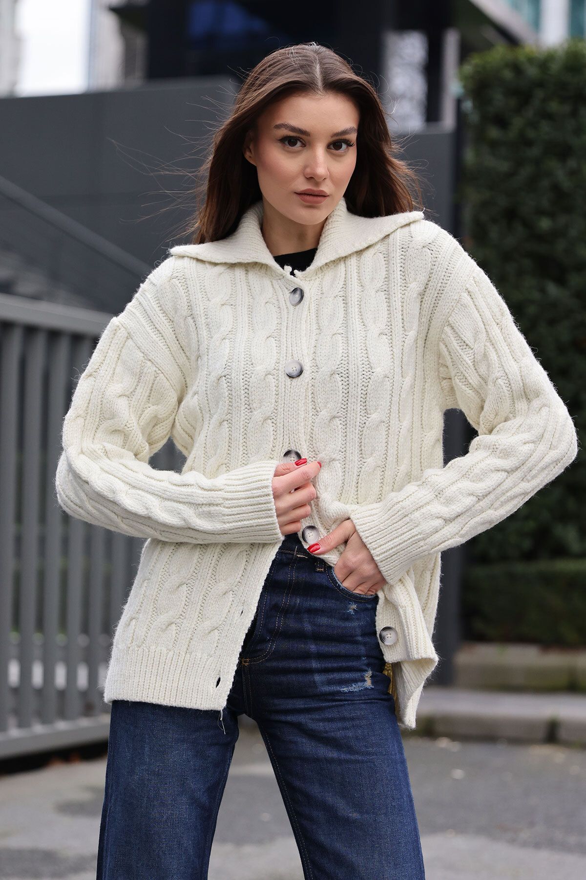 Bigdart-15856 Pletený cardigan do vlasů - Ecru 2