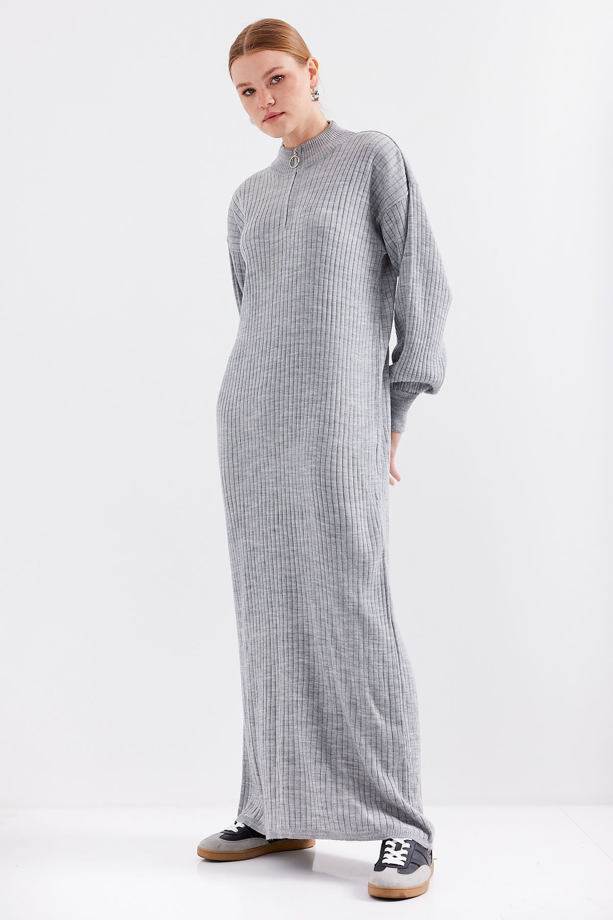 Bigdart-15839 Langes Strickkleid - Grau 2