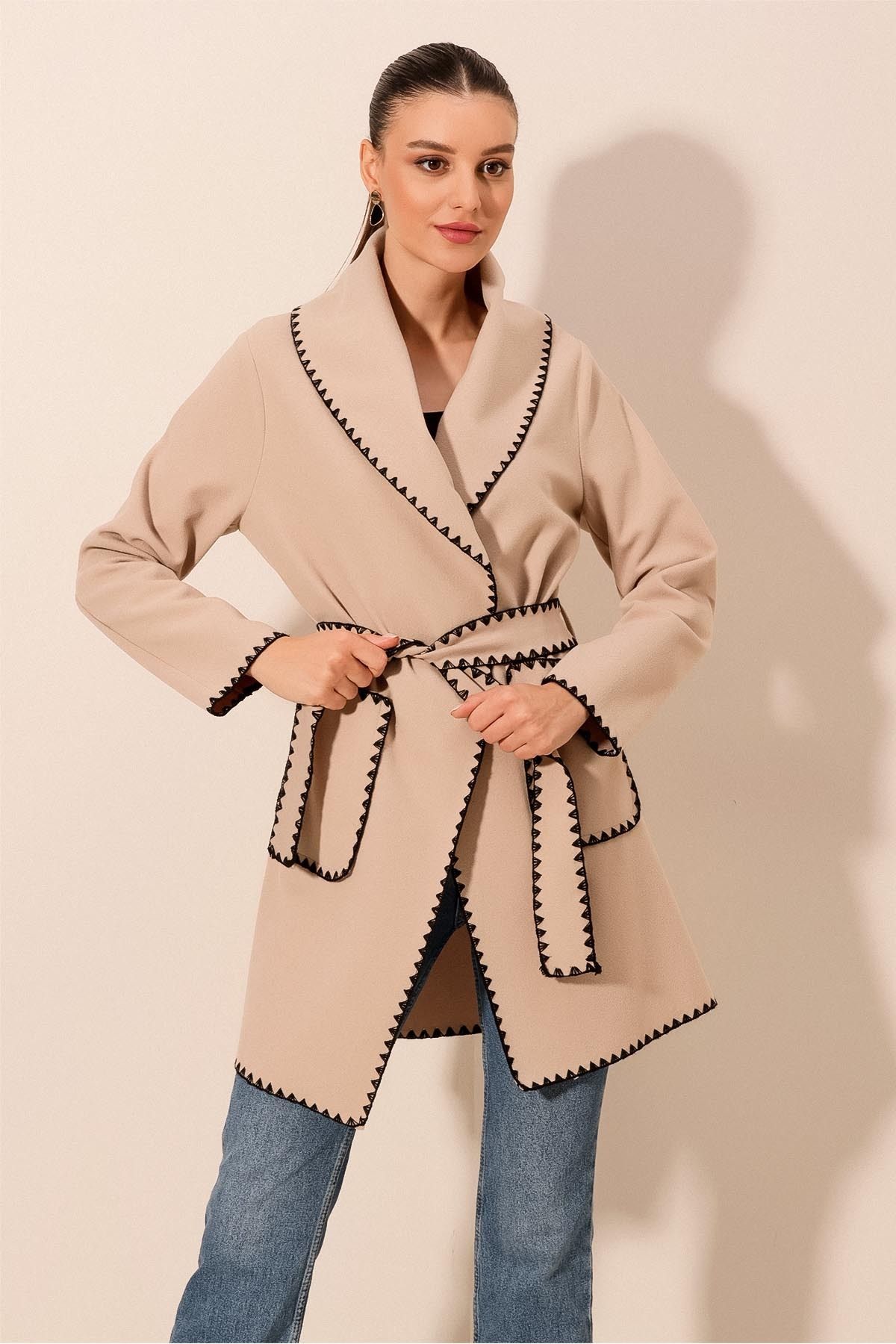 Bigdart-9130 Embroidered Stash Coat - Beige 4