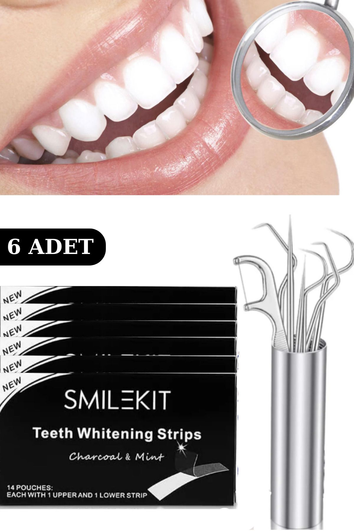 Uniquem Diş Bakım Seti 6 Adet Smile Kit Diş Bandı ve 7 Parça Tüplü Diş Temizleme Seti