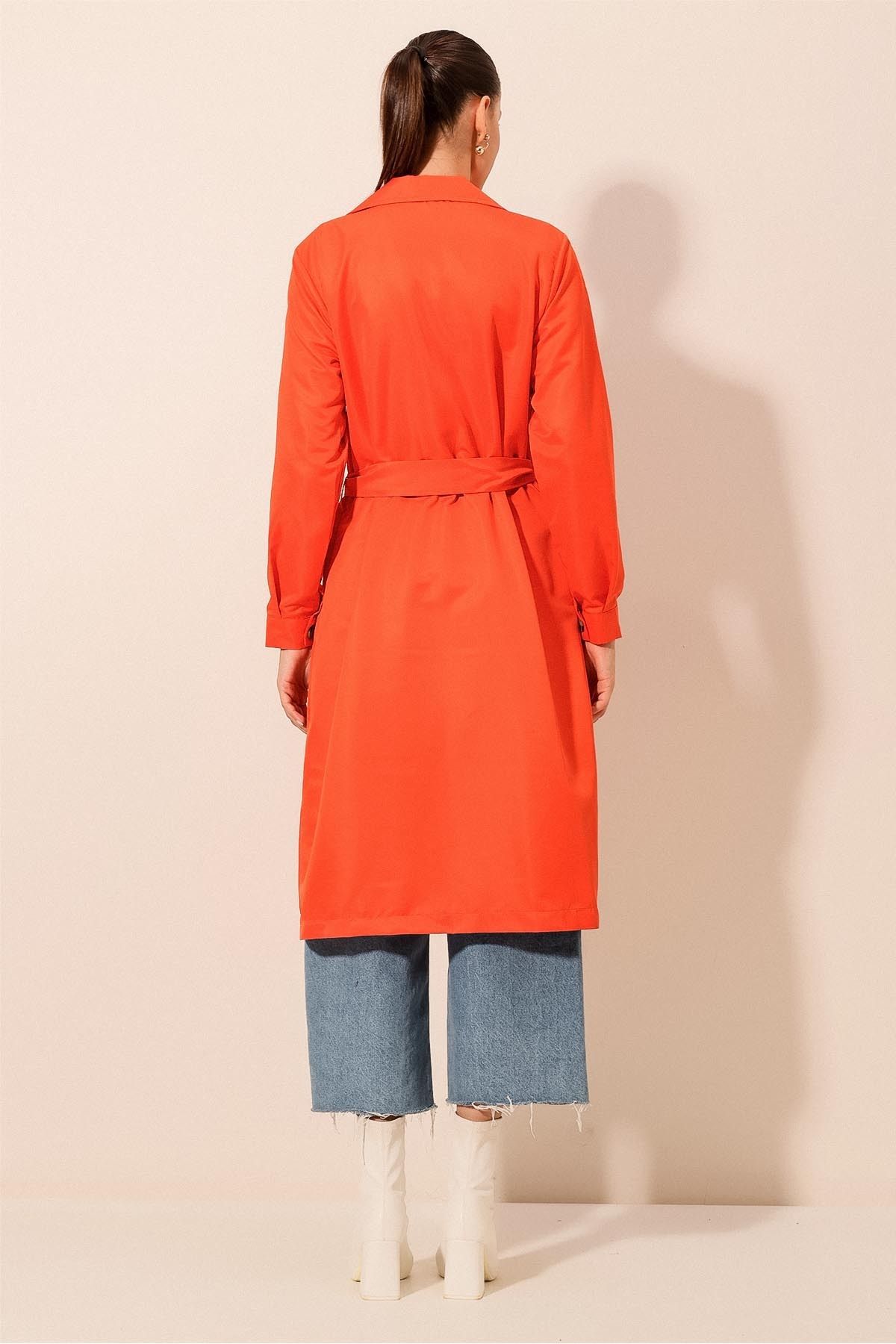 Bigdart-5853 Zweireihiger Trenchcoat mit Kragen - Orange 6