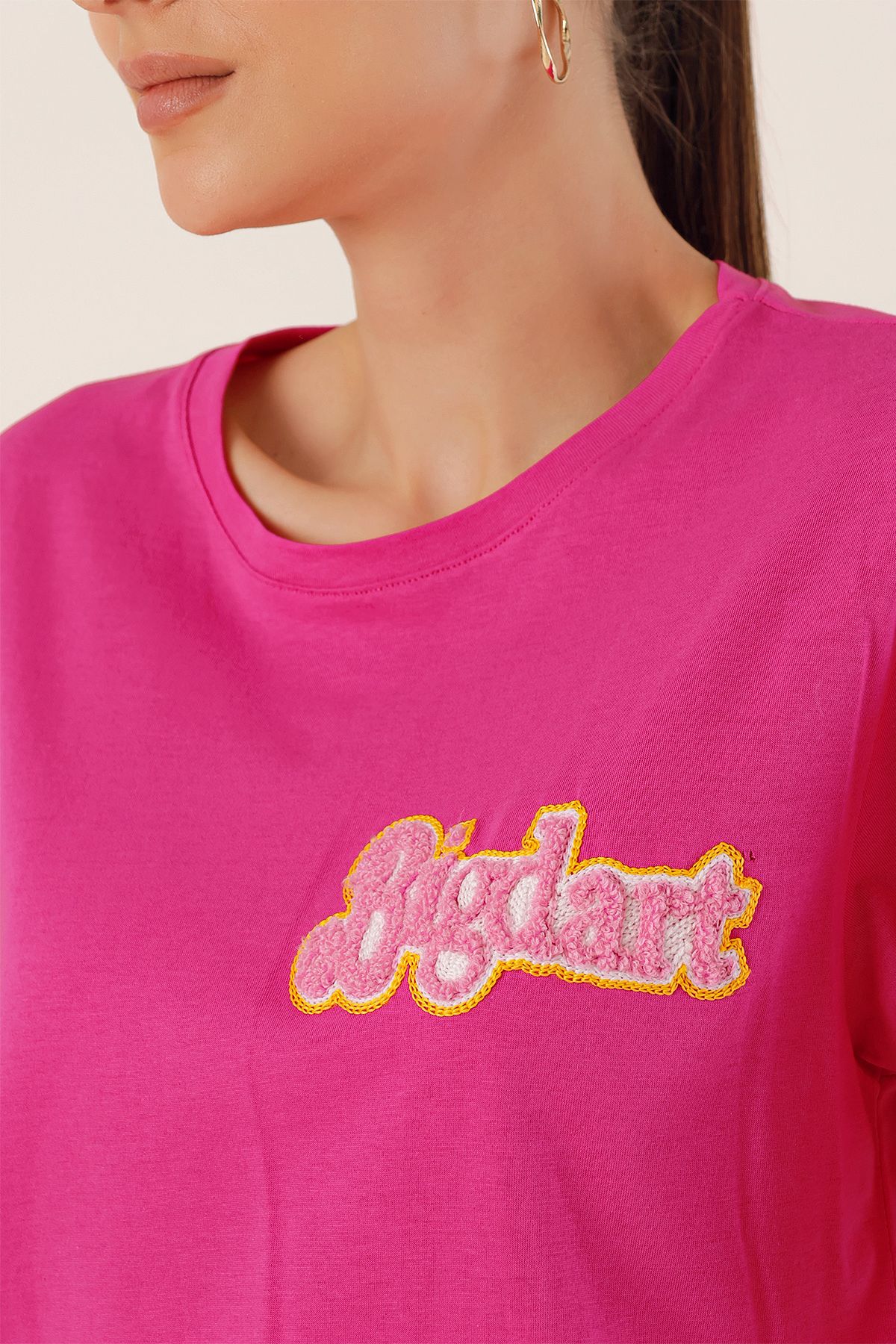 Bigdart-4312 Tricou Oversize Brodat - Fucsia 5