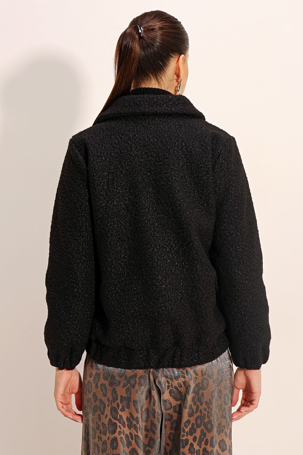 Bigdart-5175 Oversize Boucle Jacket - Black 6